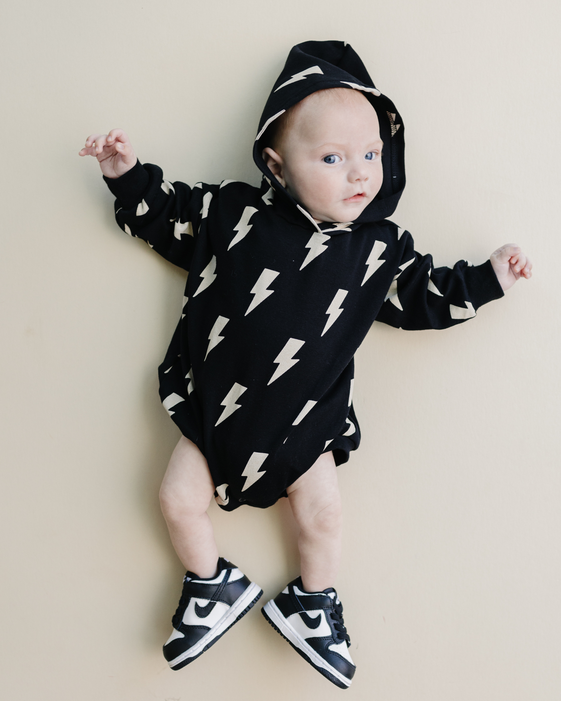 Hooded Bubble Romper | Black Bolts