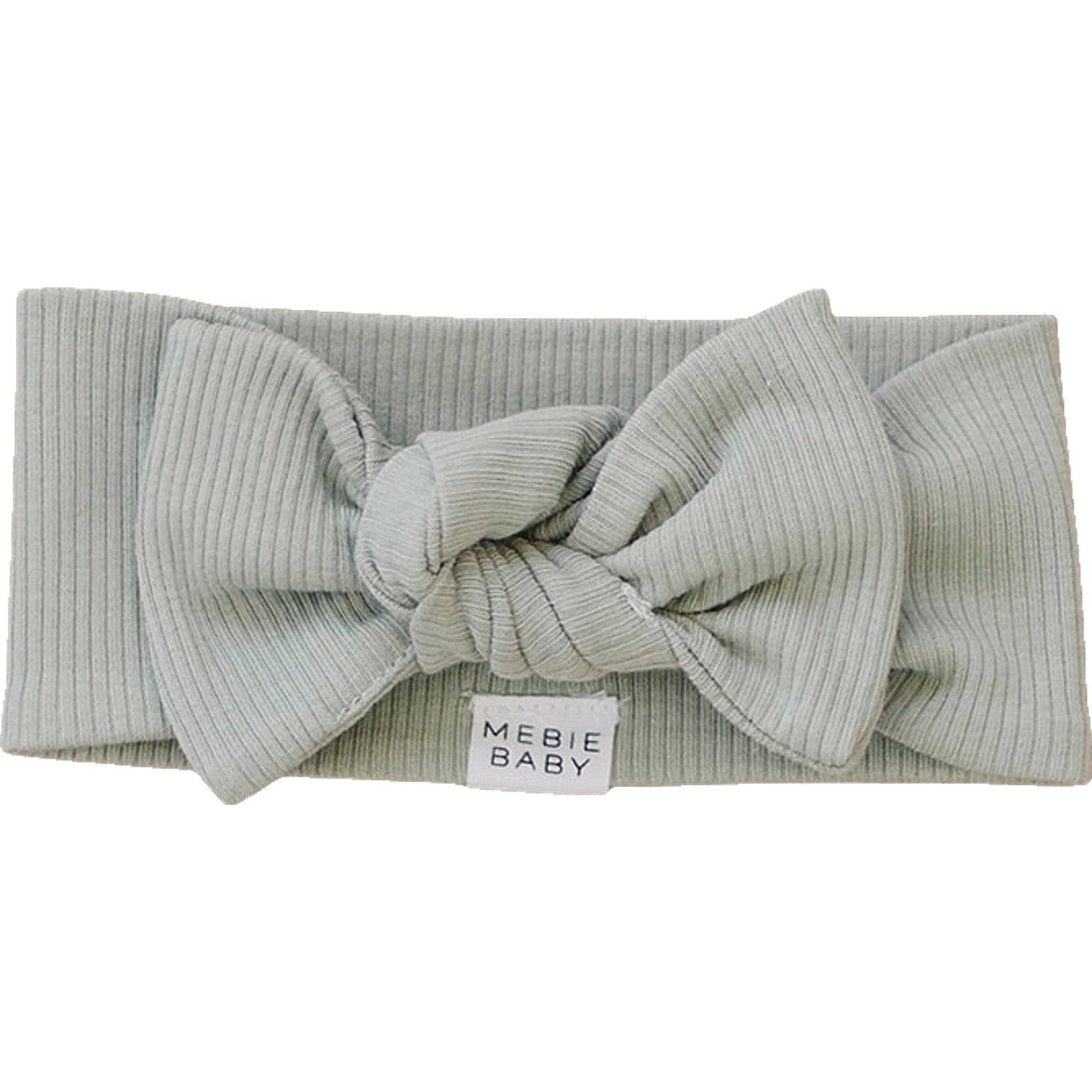 Sage organic baby head wrap with ribbed texture and bow, perfect for newborns and everyday style.