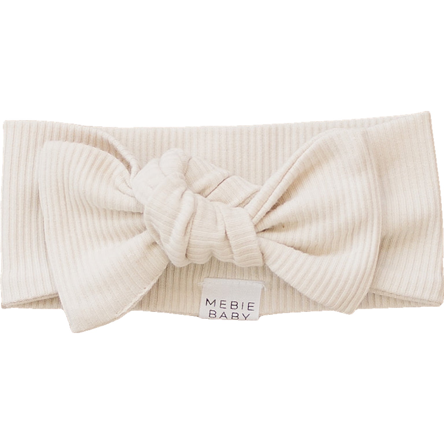 Vanilla organic baby head wrap made from soft ribbed cotton, perfect for stylish newborn outfits.