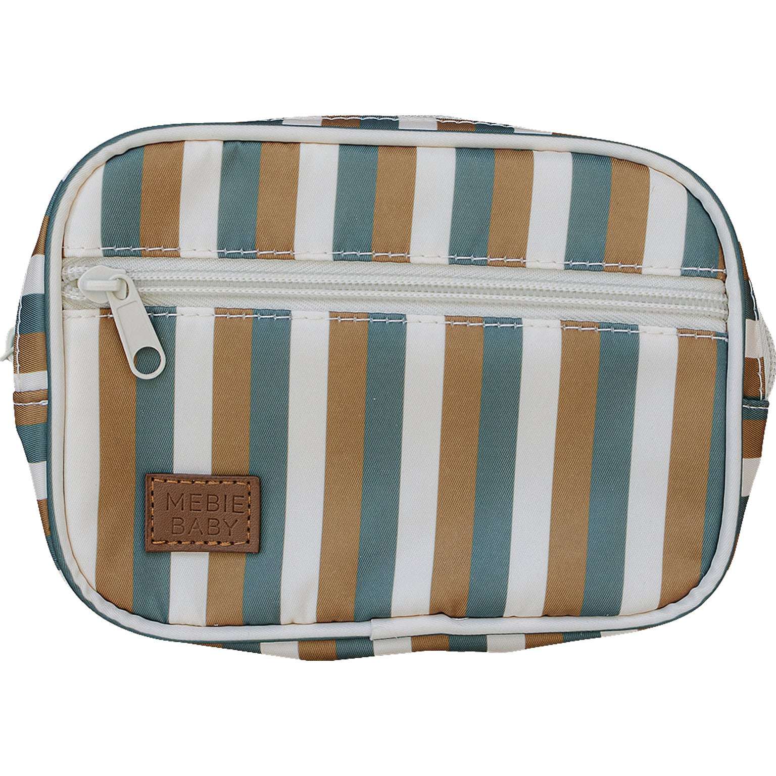 Sunset stripe mini fanny pack with earthy tones and zipper for kids, perfect for adventures and school.