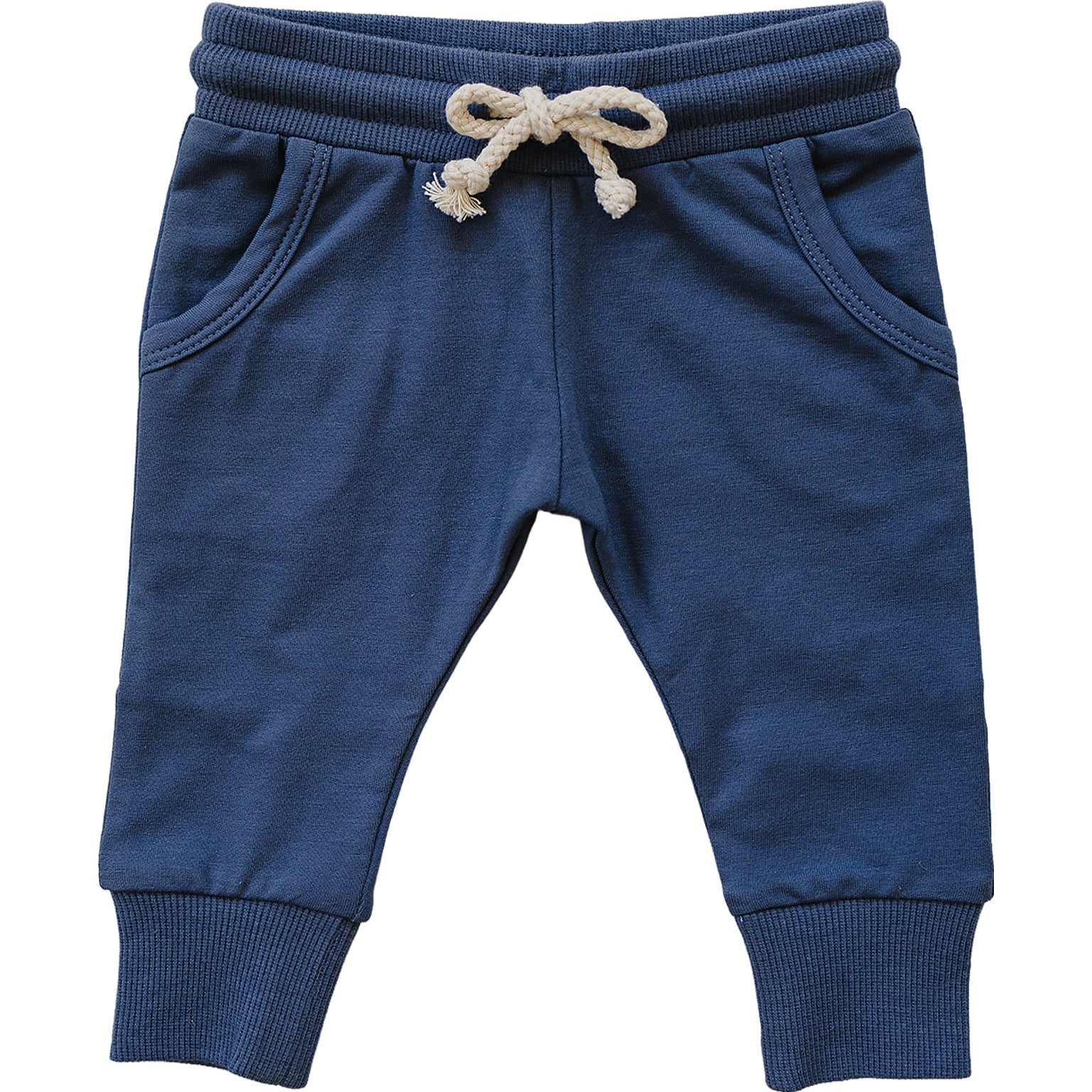 Navy pocket jogger pants for babies and kids, made from soft cotton-spandex blend for comfort and play, kids jogger pants.
