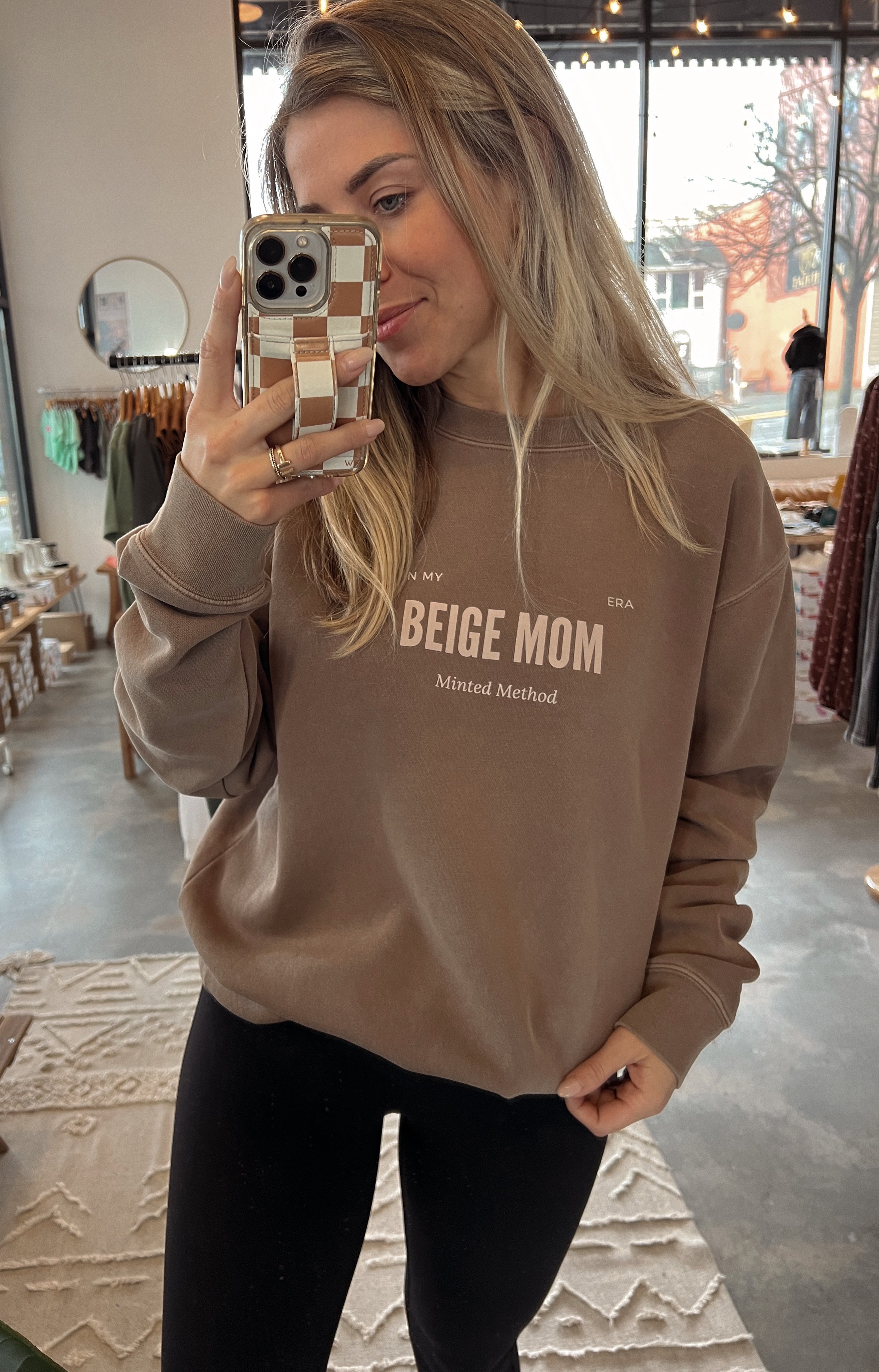 Beige Mom Crew Neck Sweatshirt