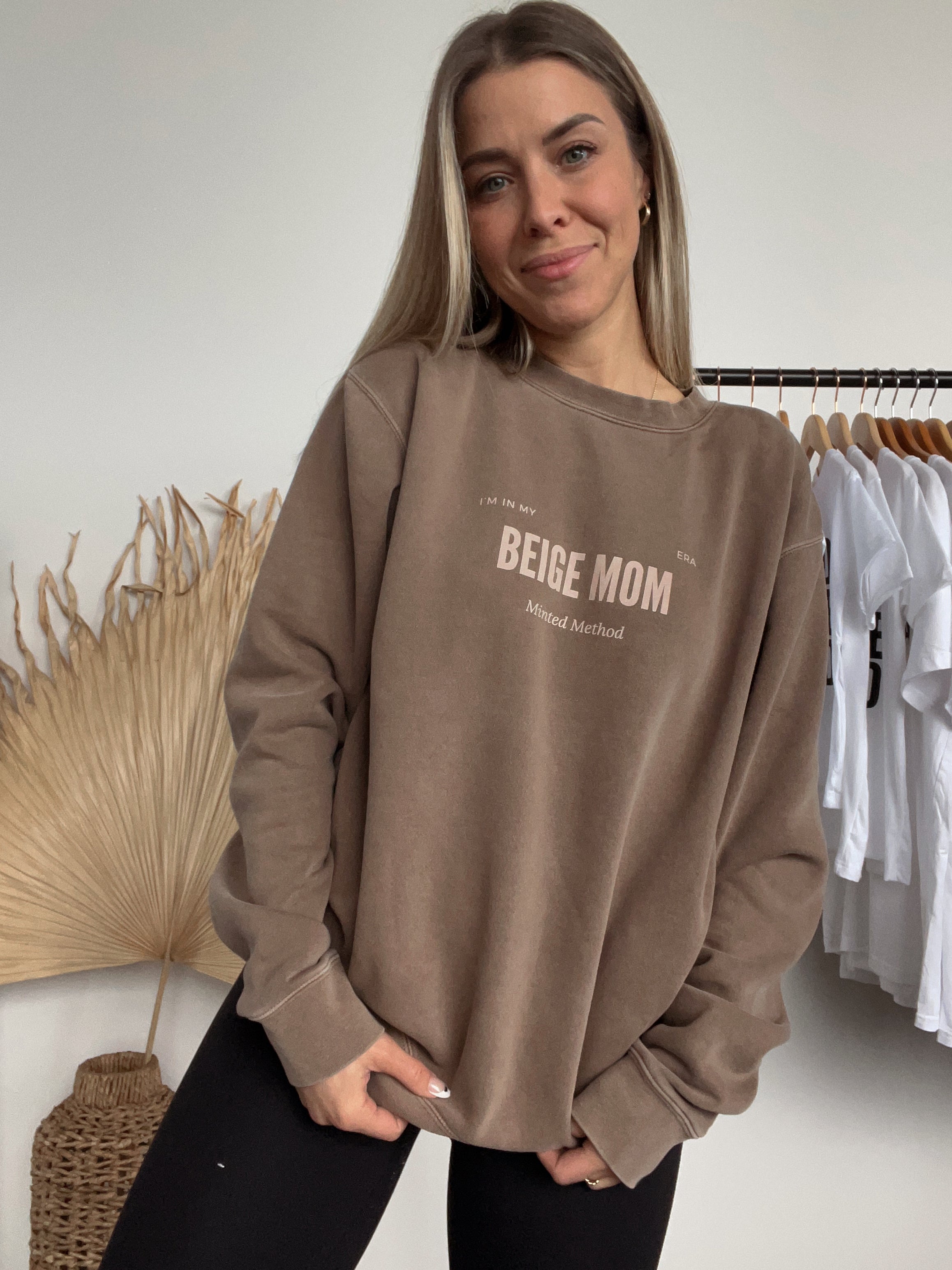 Beige Mom Crew Neck Sweatshirt