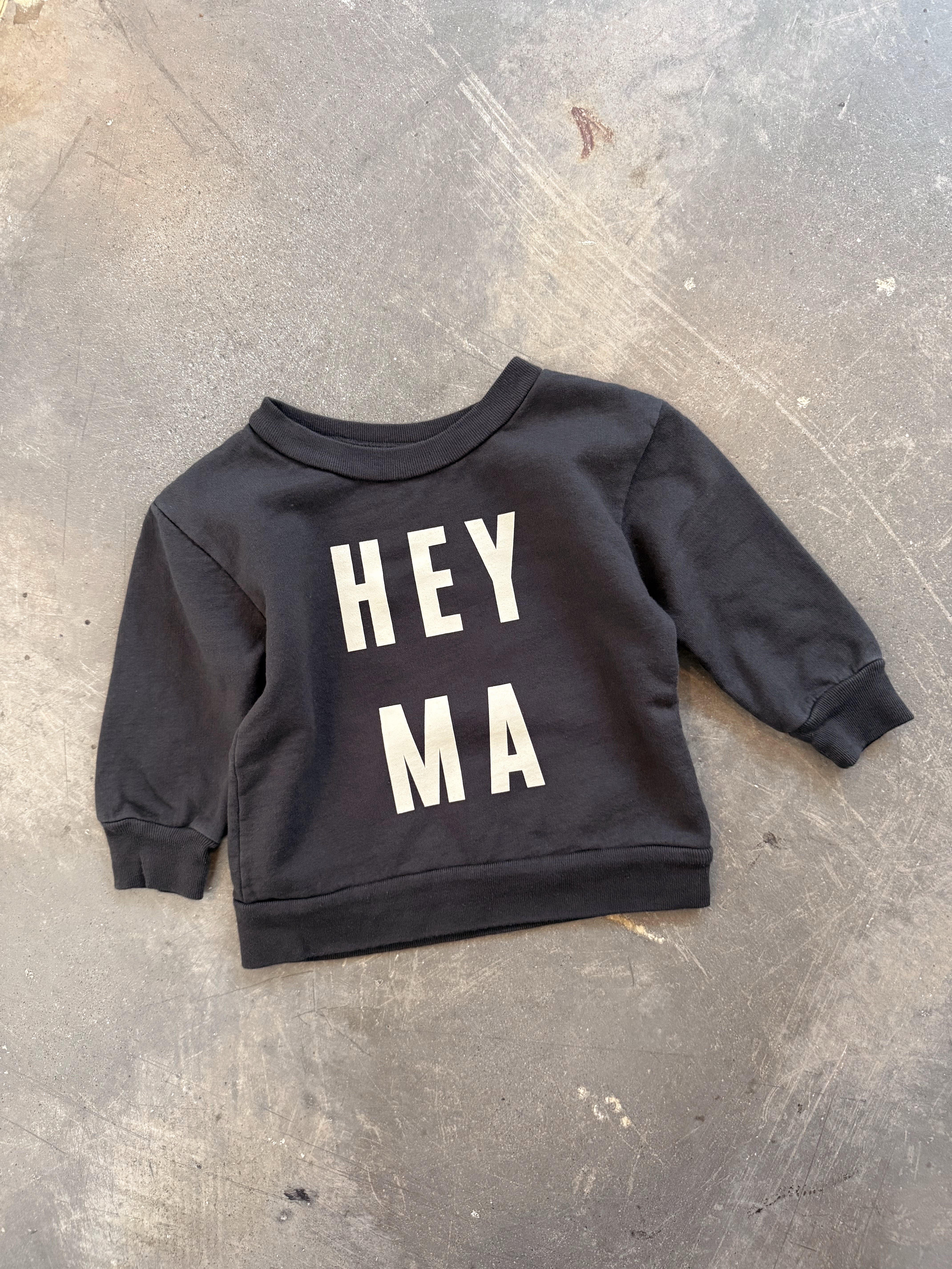 Hey Ma kids sweatshirt in black with playful text design, perfect for casual wear and stylish comfort.