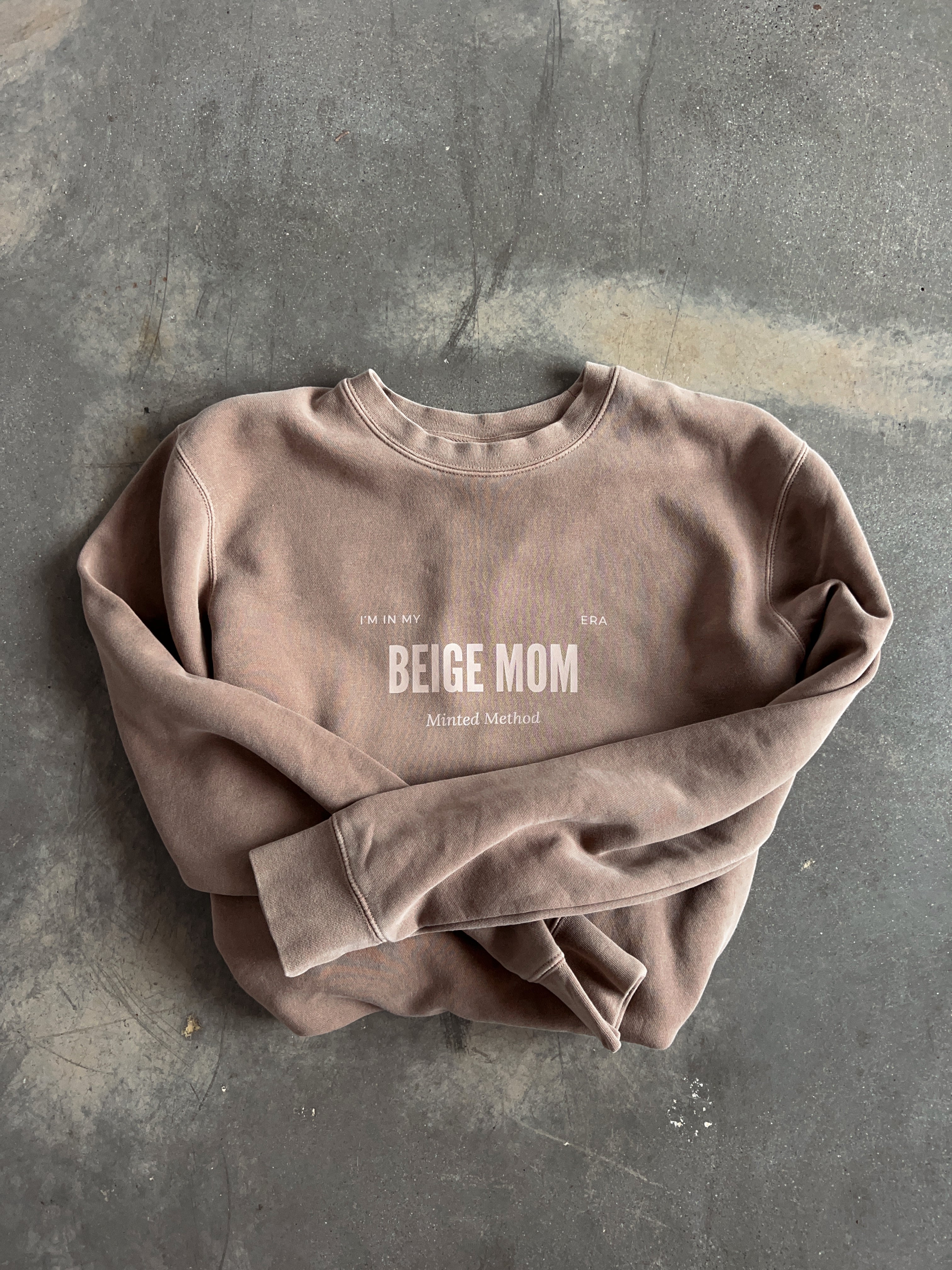 Beige Mom Crew Neck Sweatshirt
