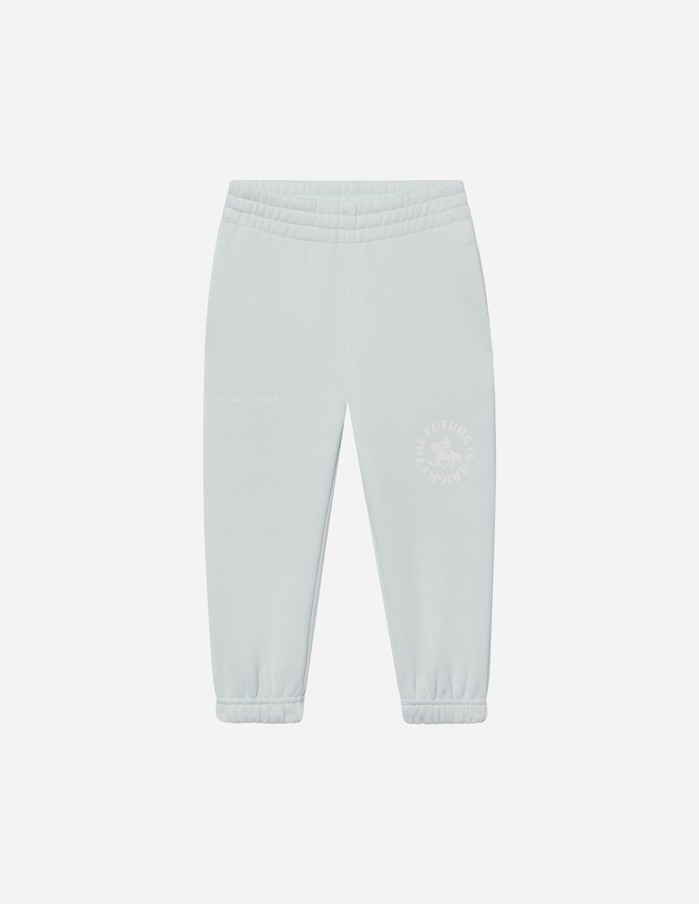 The Future Is Bright kids sweatpant in light blue, featuring a comfortable fit and motivational design.