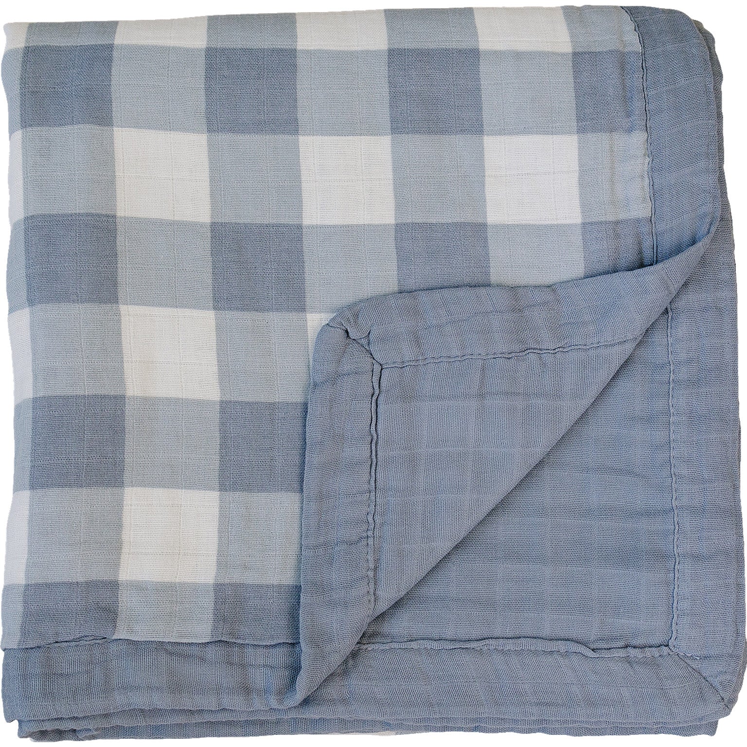 Baby Muslin Quilt in Dusty Blue Gingham + Solid, lightweight and breathable for baby comfort.