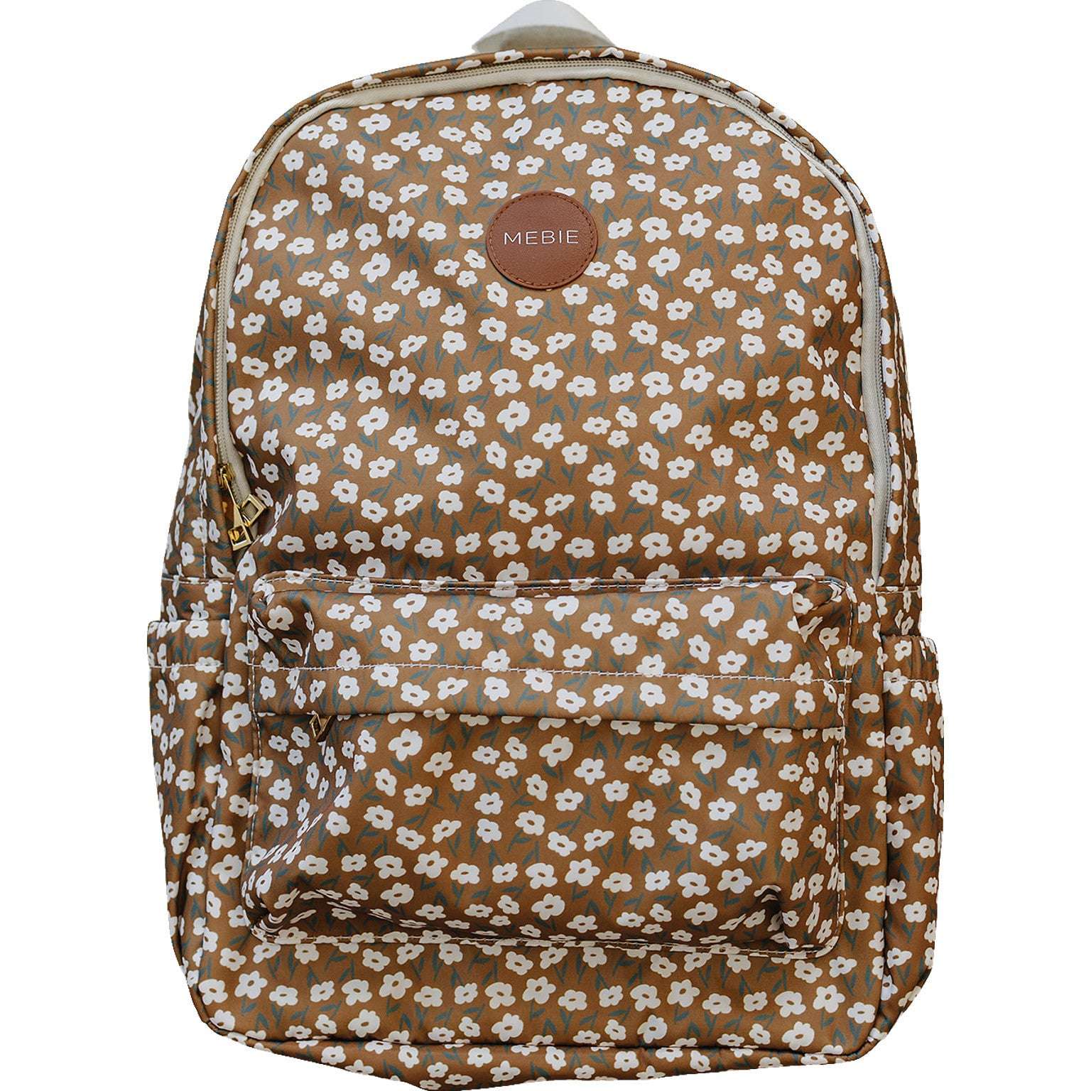 Mustard floral large backpack for kids; spacious, comfy, perfect for school with padded straps.