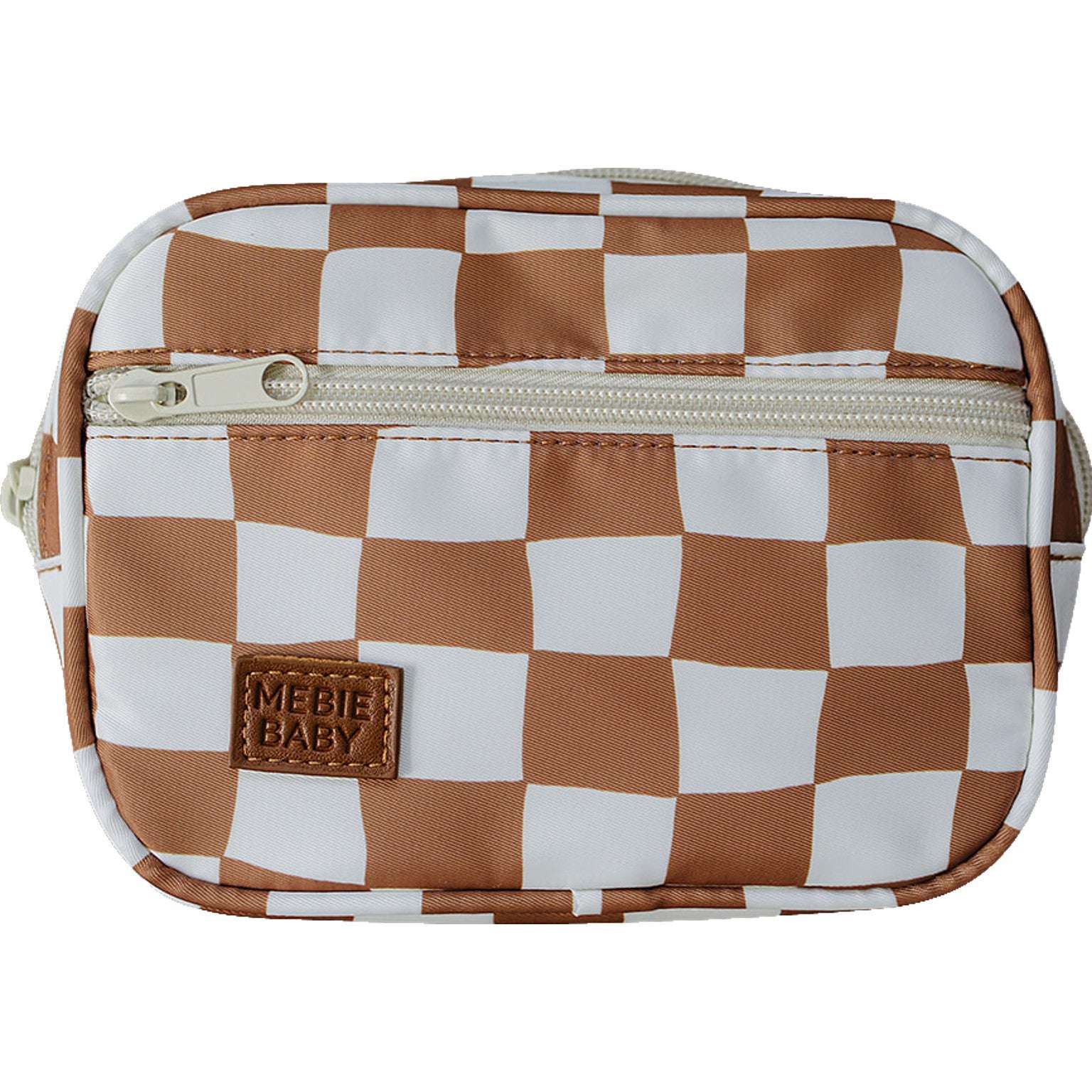 Rust checkered mini fanny pack with zipper closure, perfect for kids and adults, by Mebie Baby.