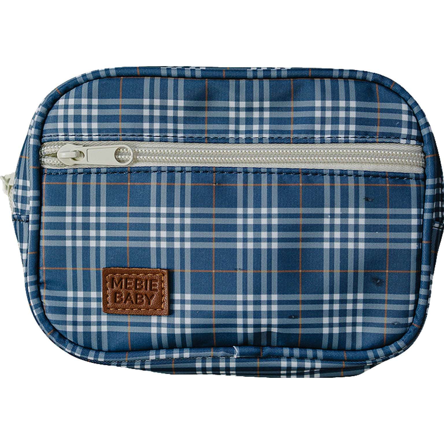 Navy plaid mini fanny pack, practical design perfect for kids, featuring an adjustable waistband and easy zip closure.