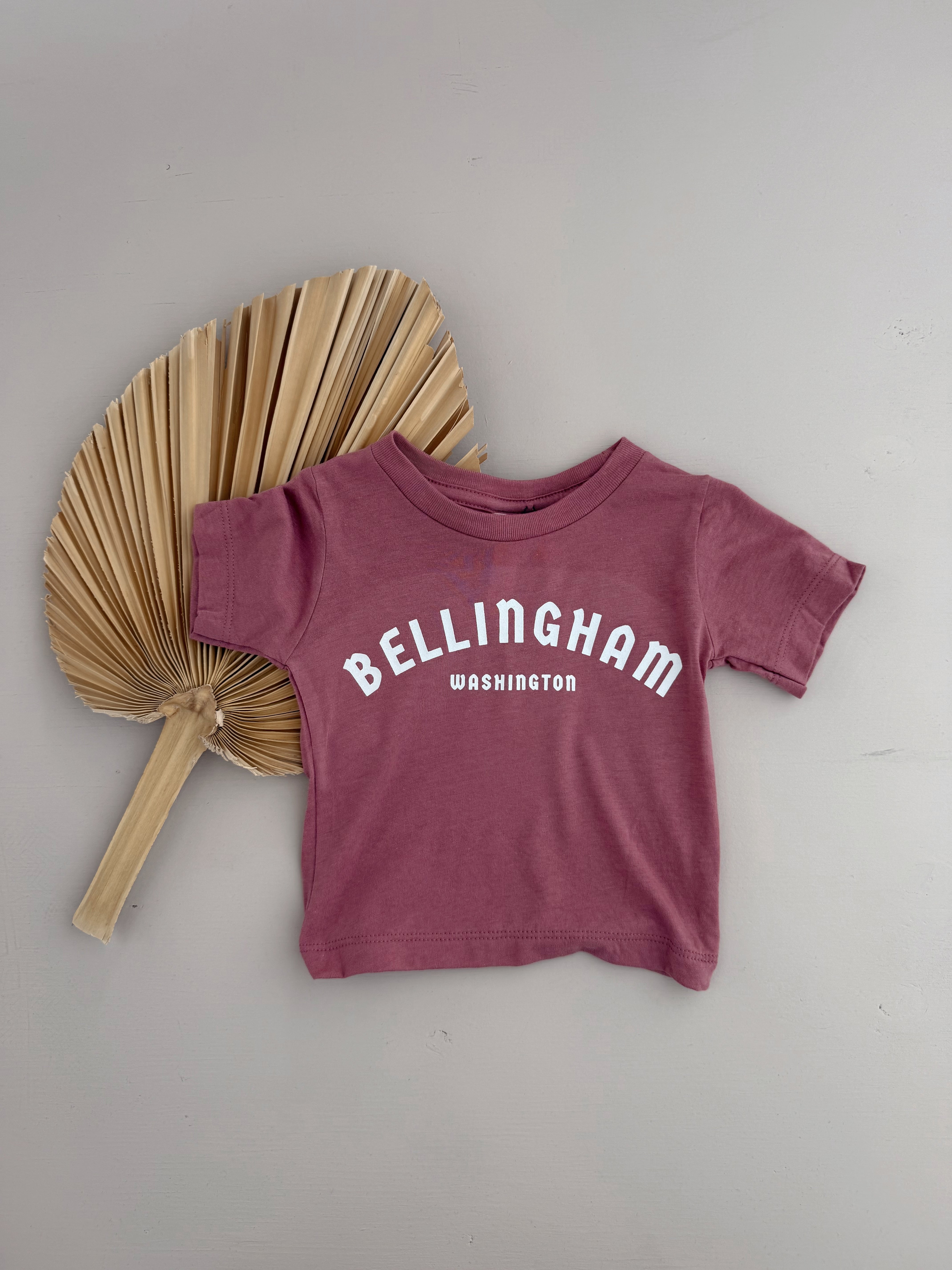 Bellingham WA kids tee in soft maroon fabric with bold graphic, perfect for toddlers exploring the PNW.