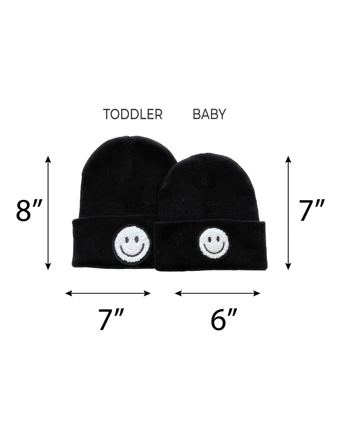 Smiley Beanie set for toddlers and babies, featuring black color and iconic smiley face design, perfect for family matching.