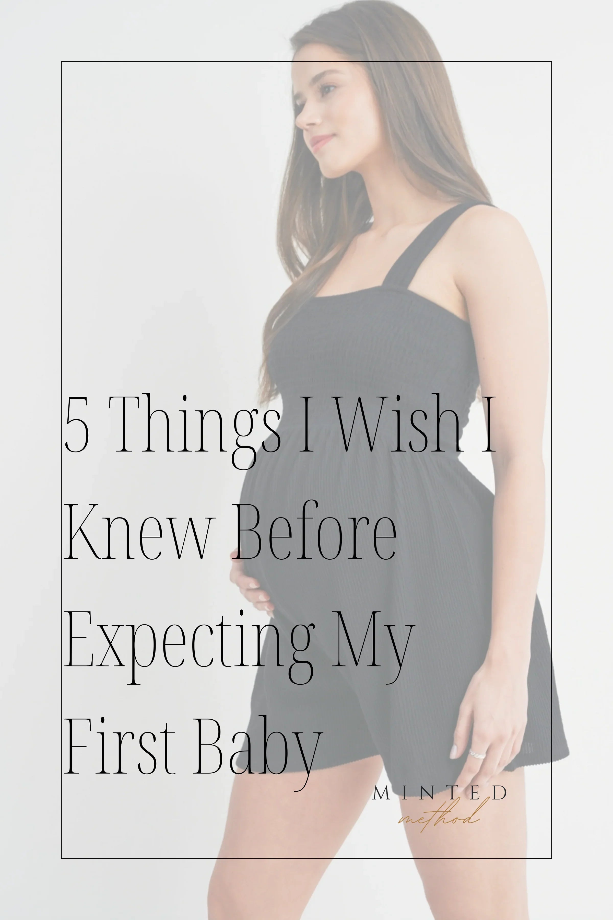 Pregnant woman holding her belly in soft neutral loungewear, representing motherhood, self-reflection, and gentle pregnancy style.