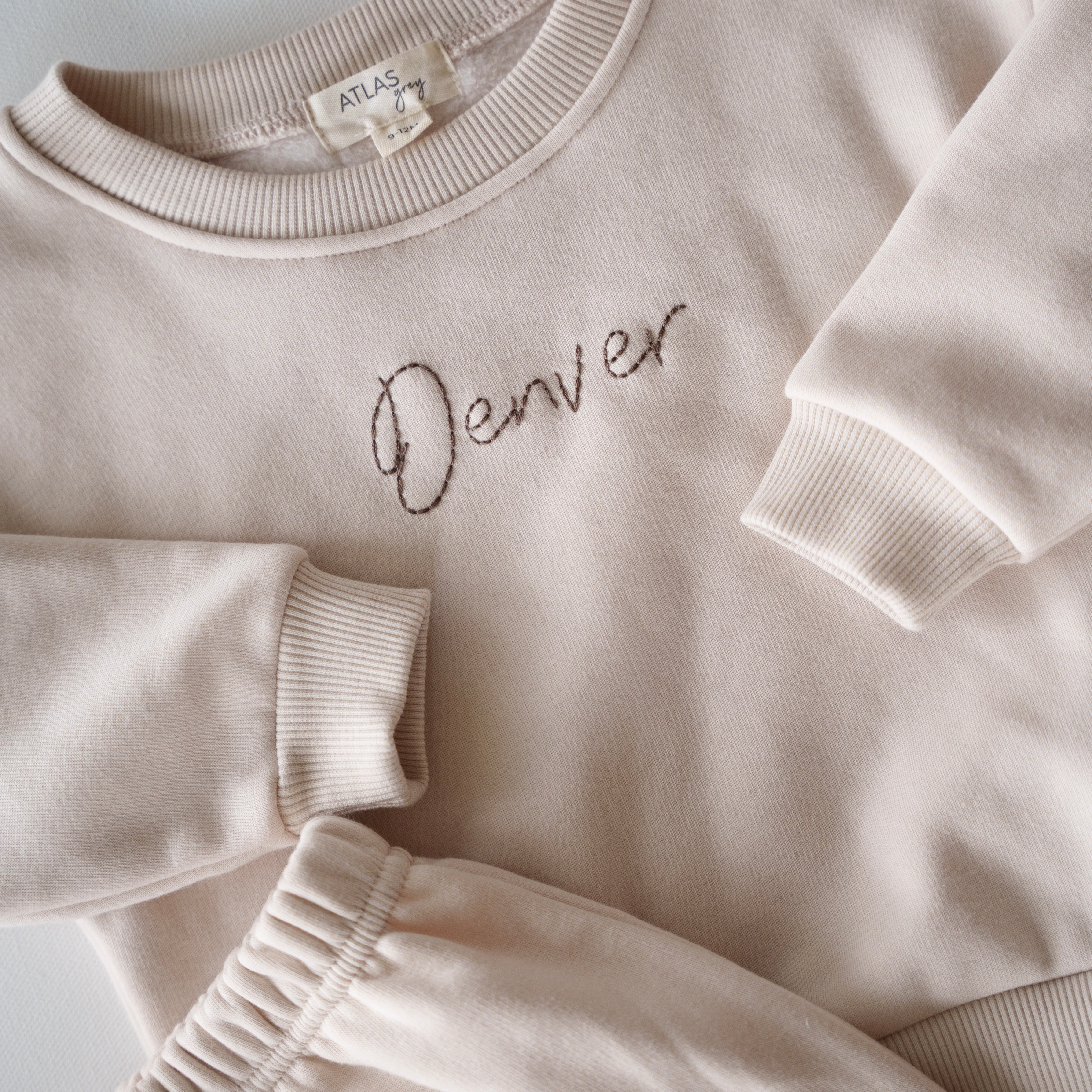 Fleece Sweat Set - Ultra-Soft Neutral Lounge Set with Denver embroidery on a cozy fabric.