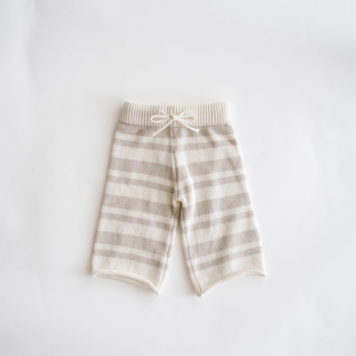 Organic Knit Wideleg Pant in neutral stripes for babies and toddlers, made from 100% organic cotton knit.