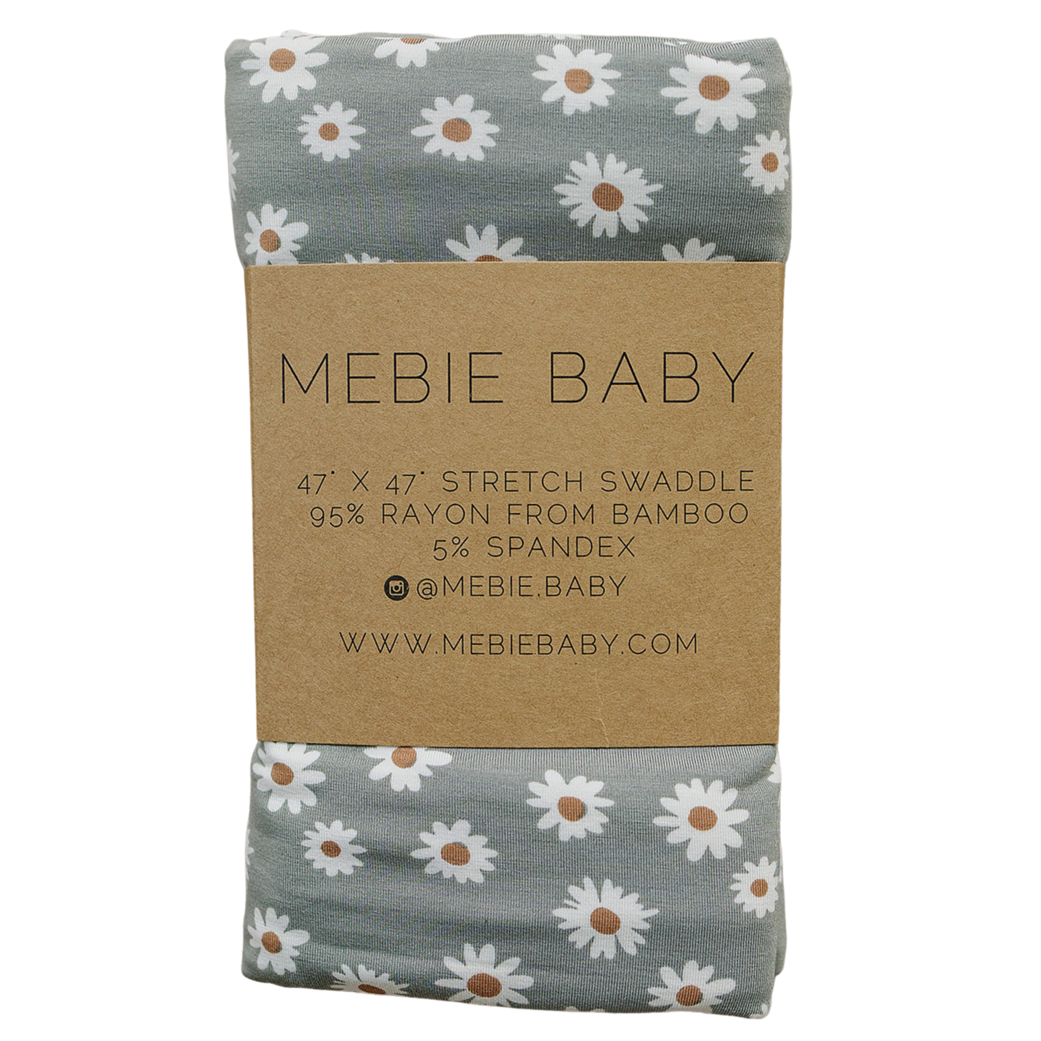 Bamboo Stretch Swaddle Light Green Daisy soft floral baby wrap, featuring light green daisies on a neutral background.