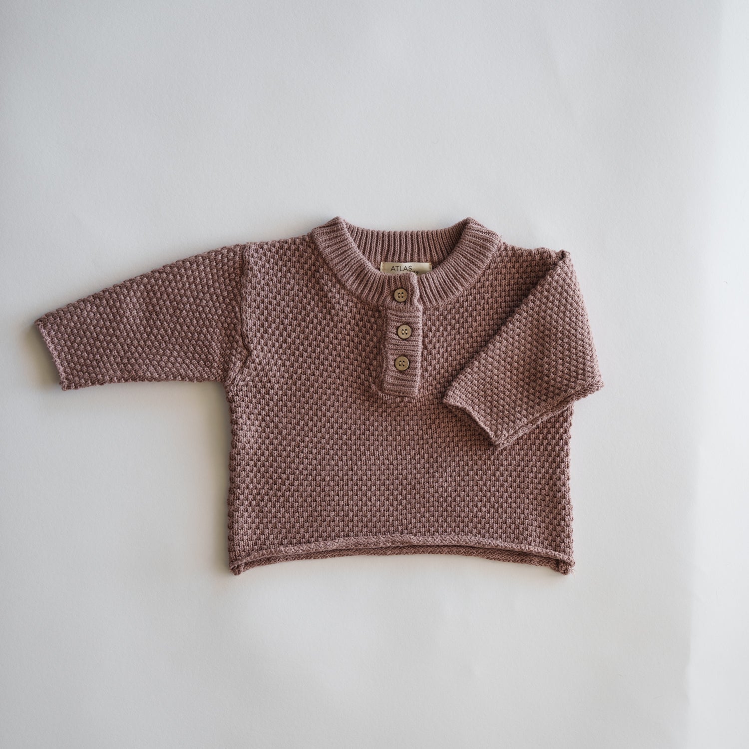 Organic Knit Baggy Longsleeve in soft waffle knit, cozy cotton fabric, available in warm neutral tones.