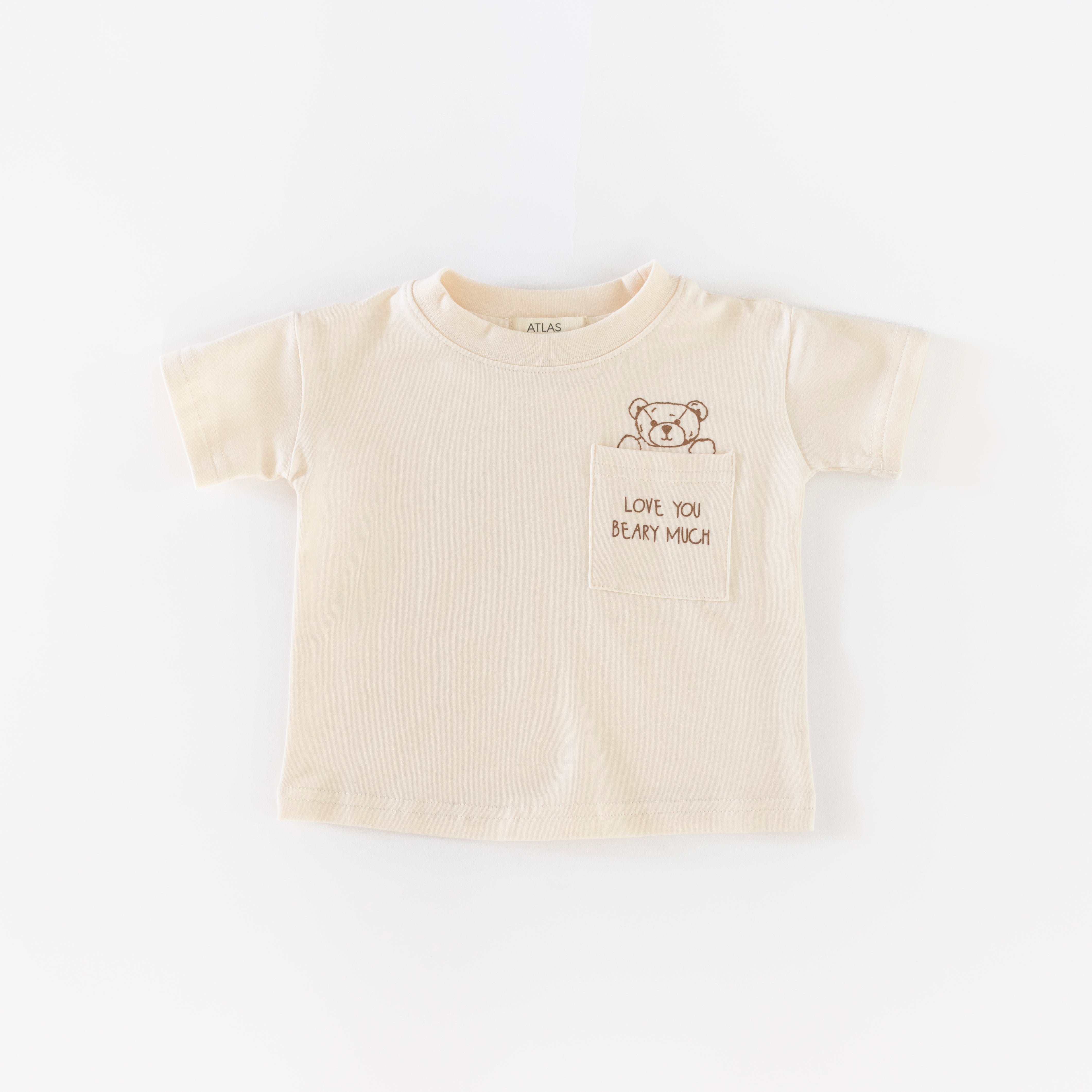 Love You Beary Much Tee featuring bear graphic and pocket design for babies.