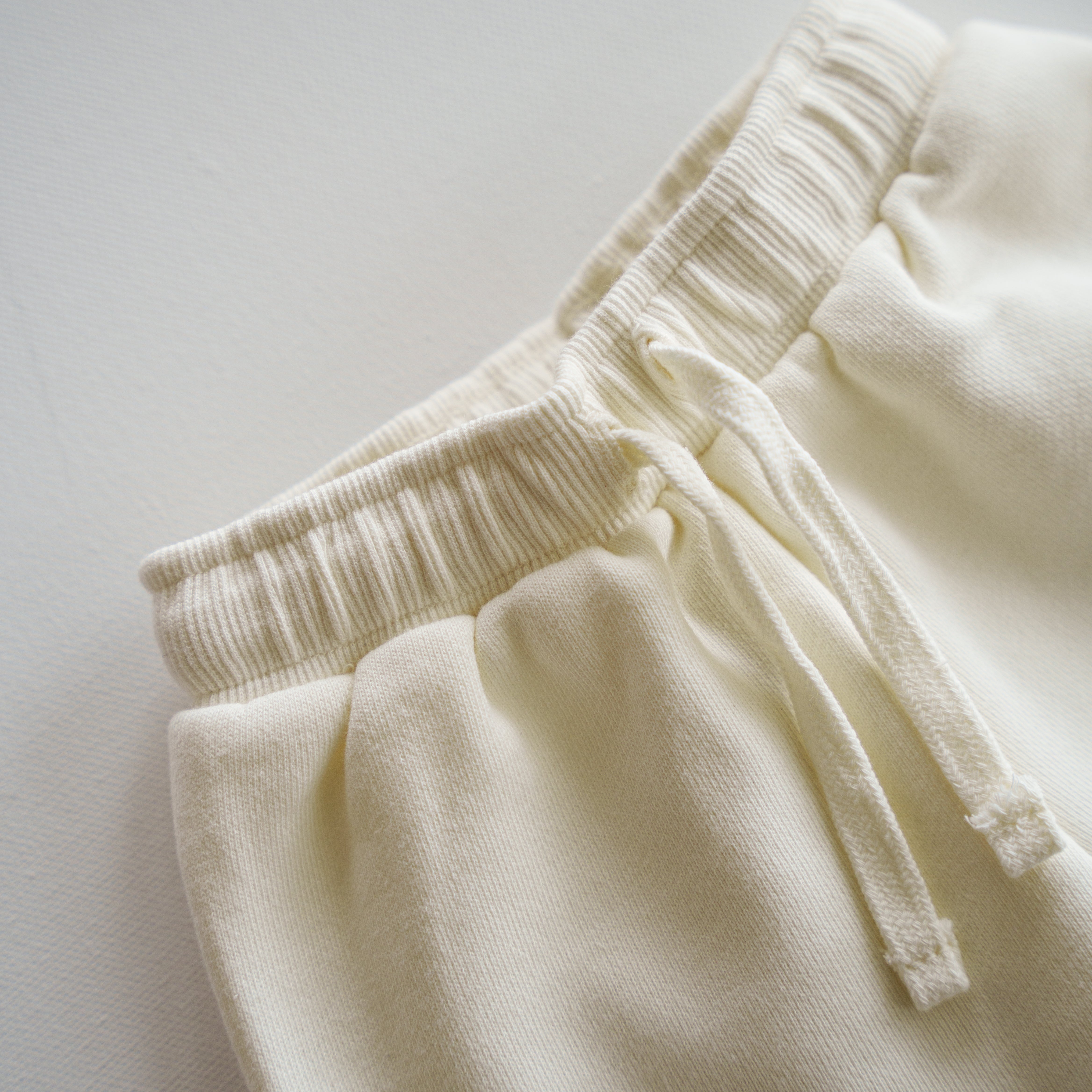 Oversized Sweatpant close-up of the waistband and drawstring in a soft neutral color.