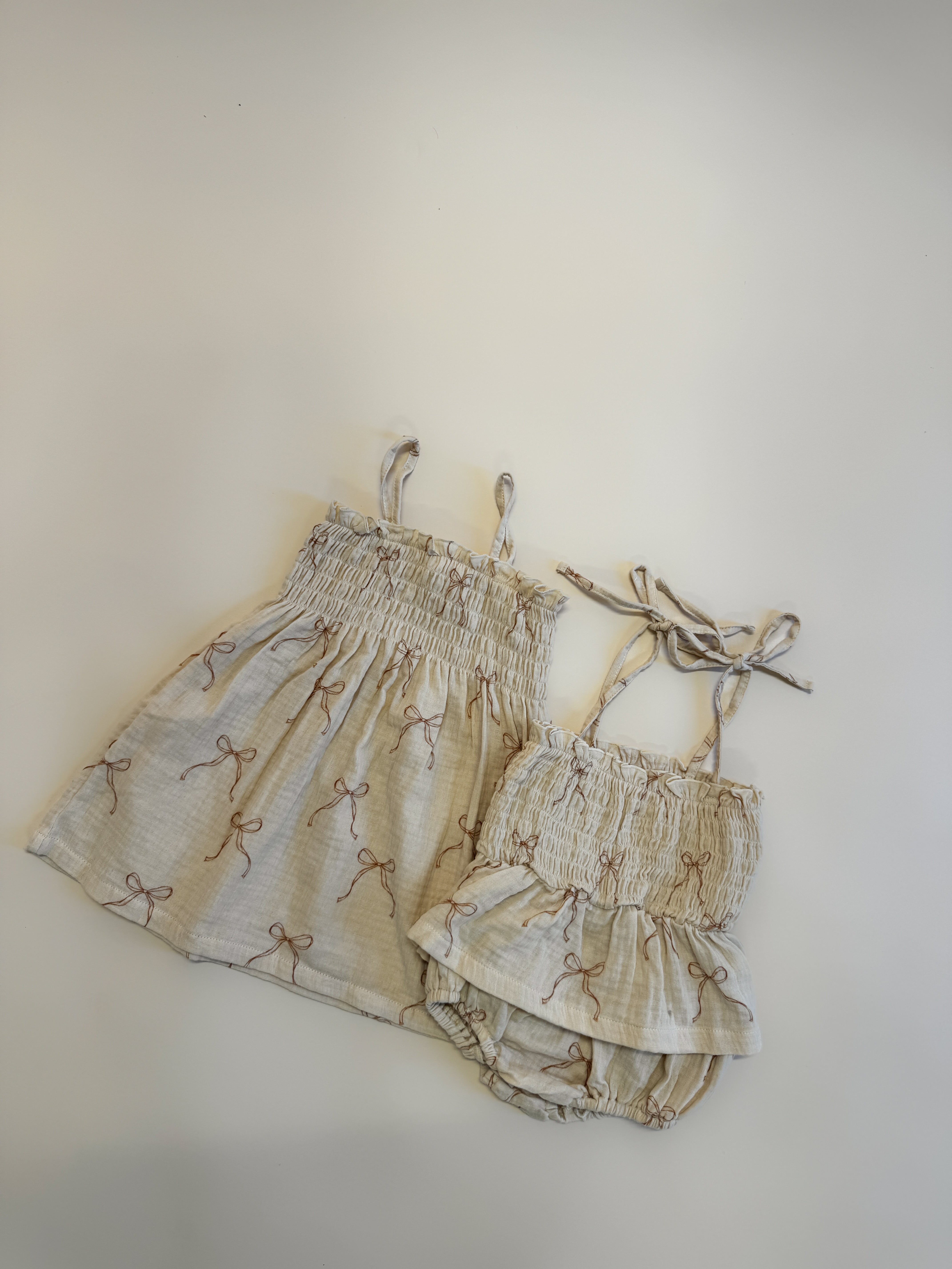 Printed Bloomer Set featuring a soft cotton top and matching bloomers with playful bow print.