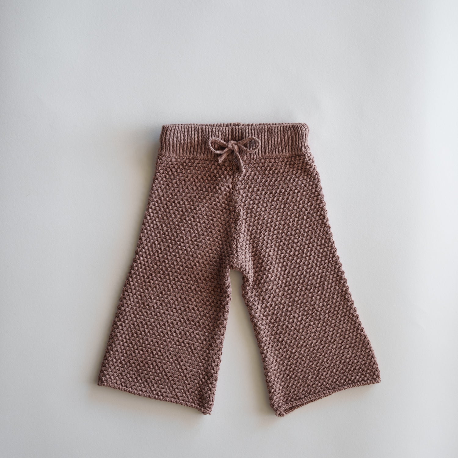 Organic Knit Wideleg Pant - Baby/Child Bottoms in soft earthy tones of oat milk and brownie stripe