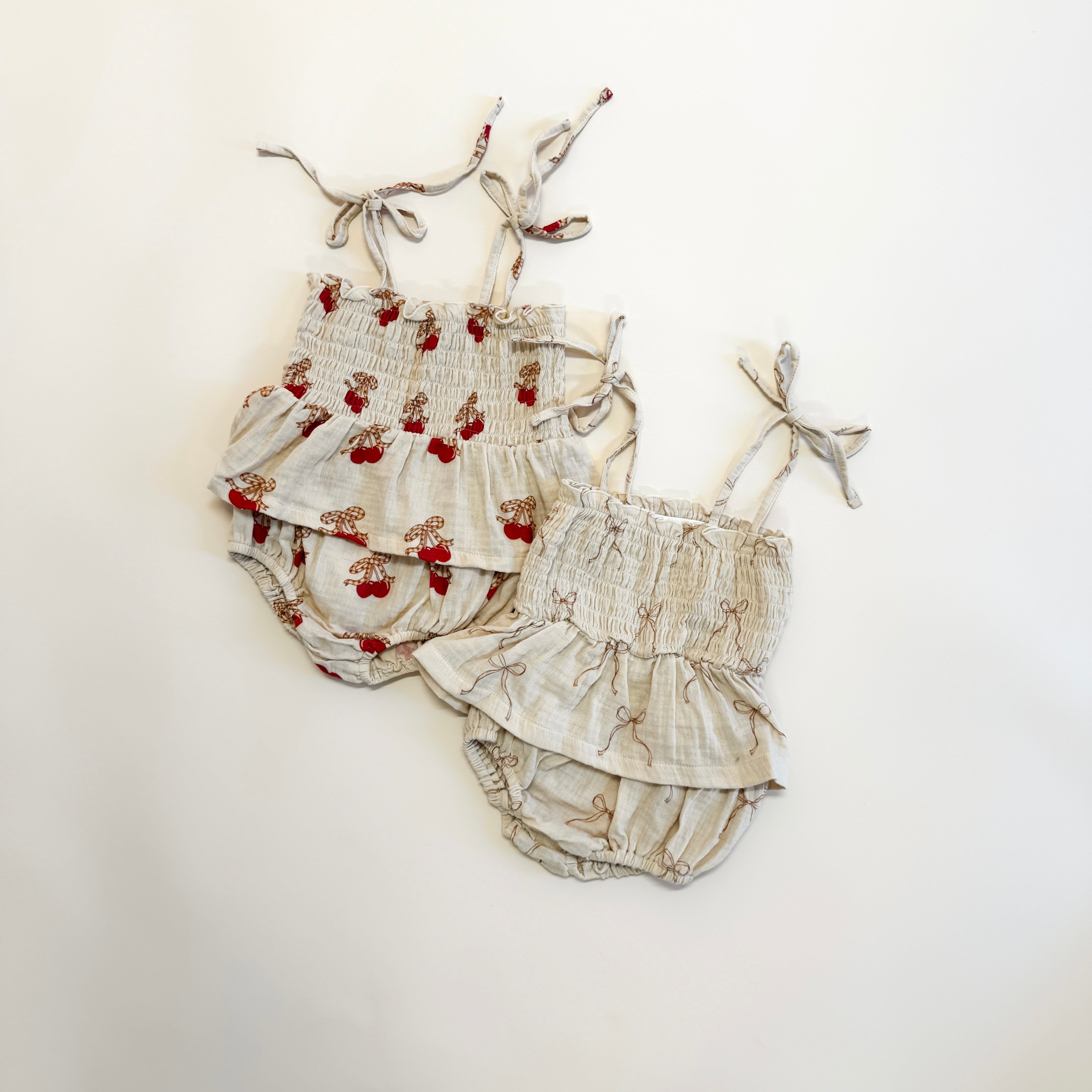 Printed Bloomer Set featuring two matching bloomers with cherry print and ruffled details for stylish kids' play.
