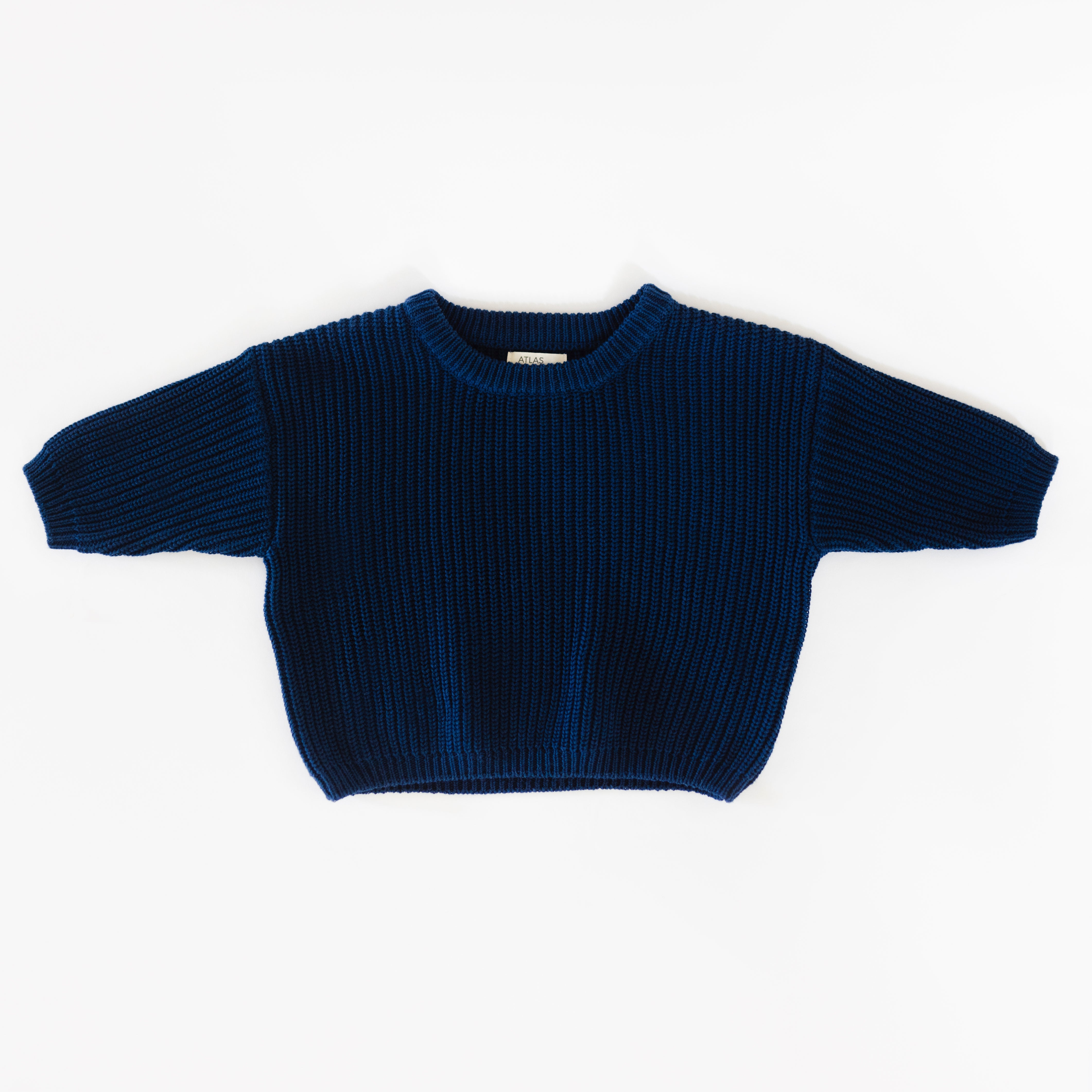 Organic Chunky Knit Sweater in navy blue, made from 100% organic cotton for babies and kids.