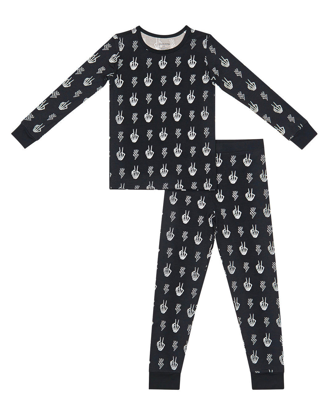 Bamboo Two-Piece Set Skelly Vibes featuring skeleton graphics, perfect for kids' lounge and play.