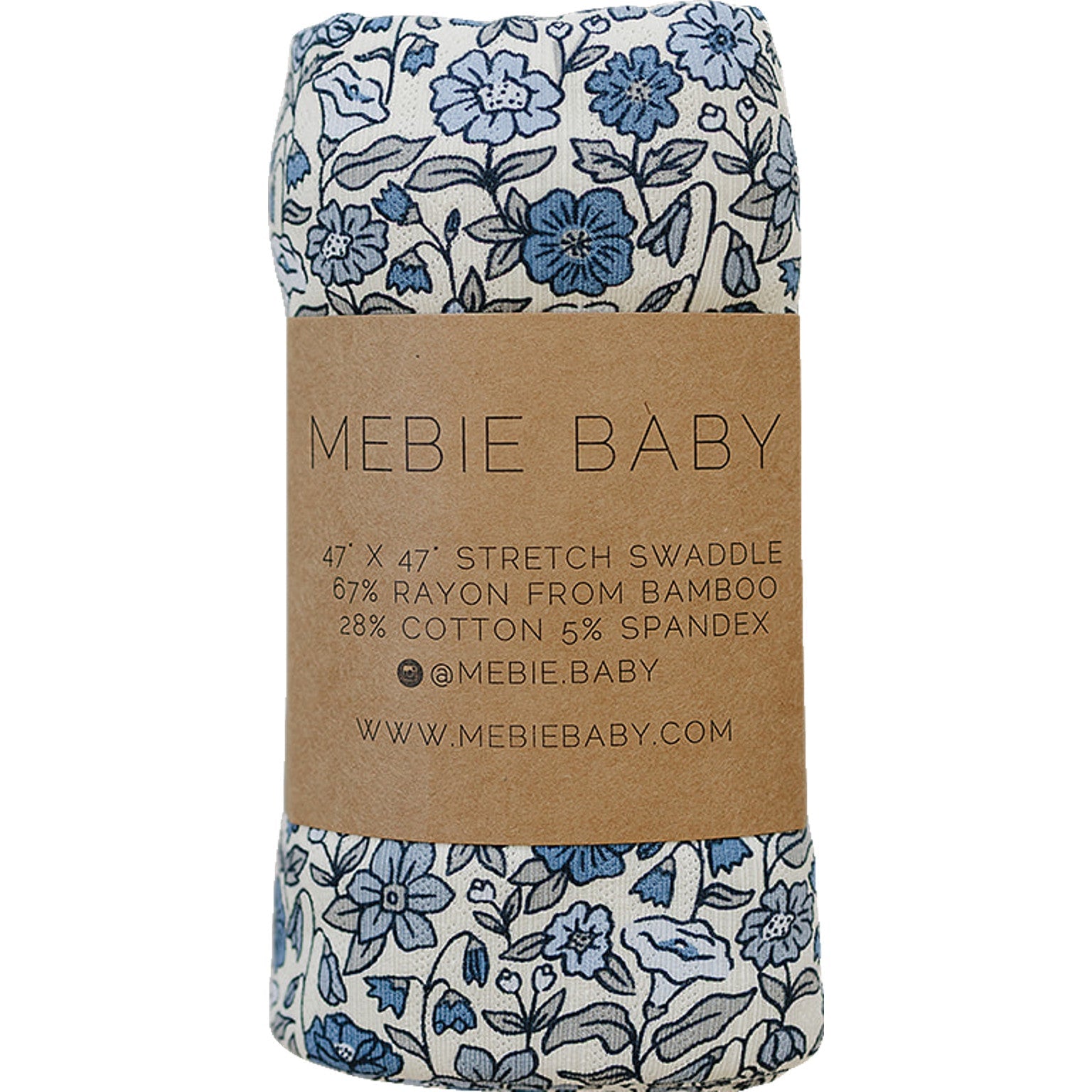 Bamboo Stretch Swaddle Bluebell Pointelle wrapped with floral design, showcasing stretch bamboo blend.