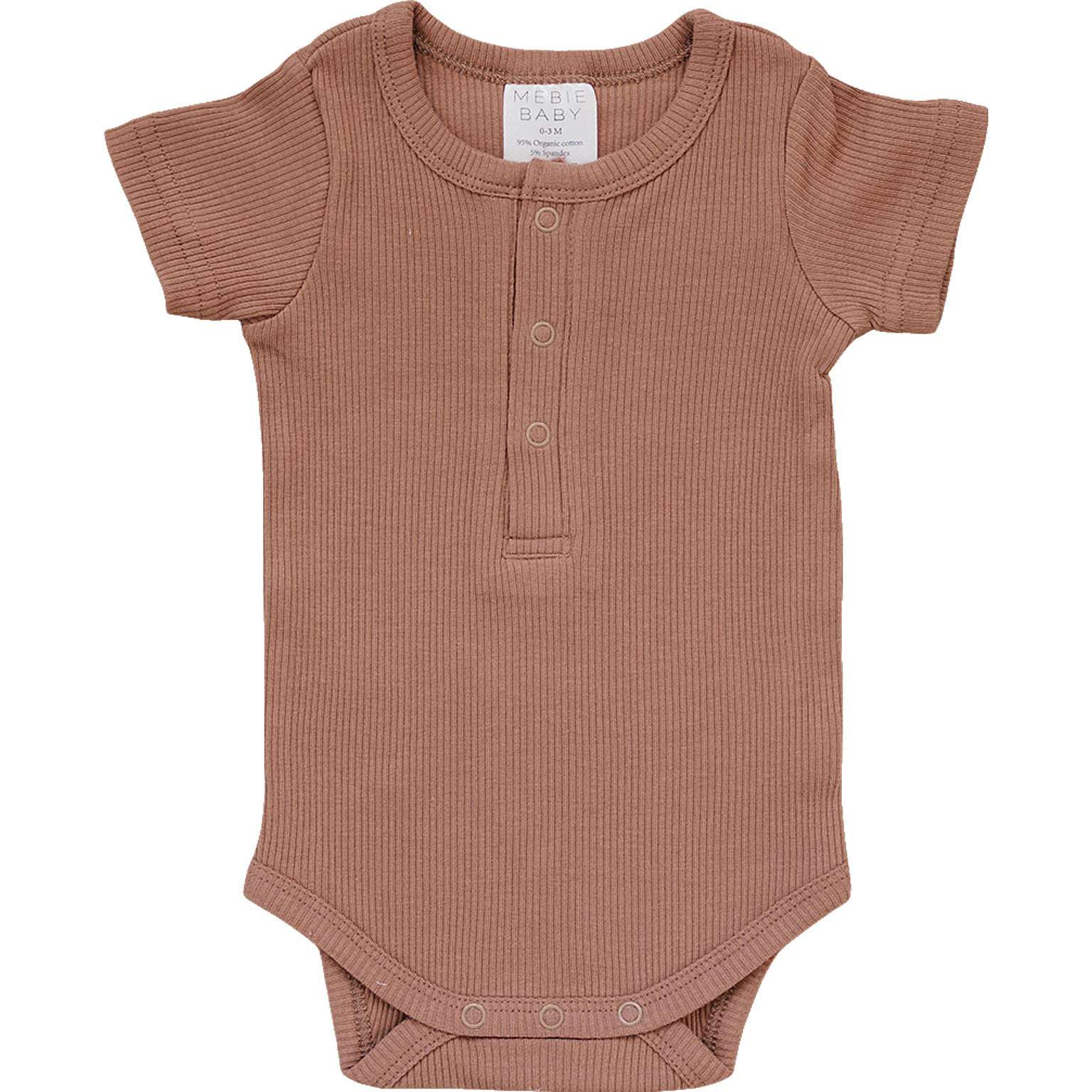Baby Onesie Organic Cotton Ribbed Short Sleeve in Dusty Rose color, made from soft and breathable organic cotton.