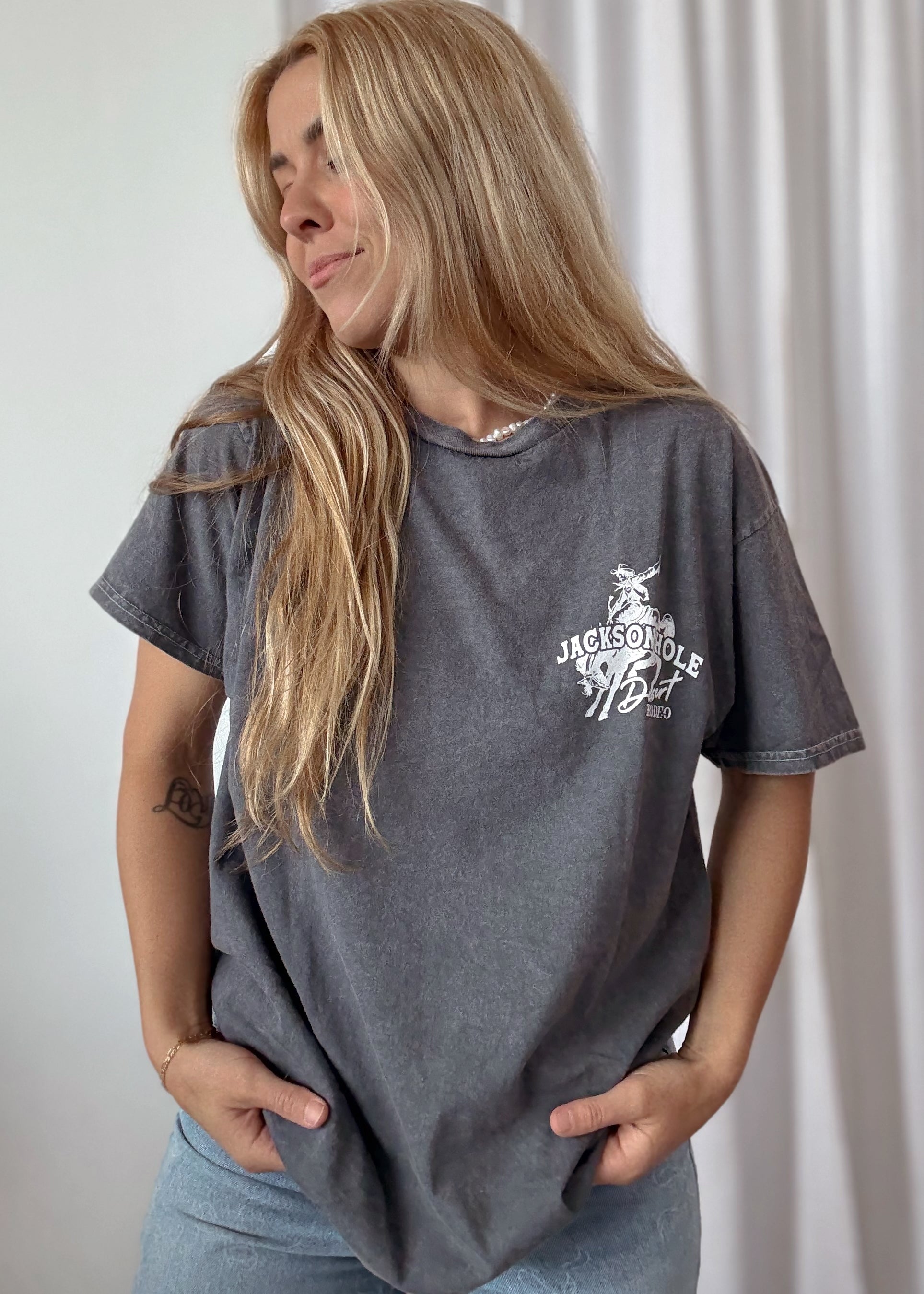 Women wearing Jackson Hole Oversized Rodeo Tee front view