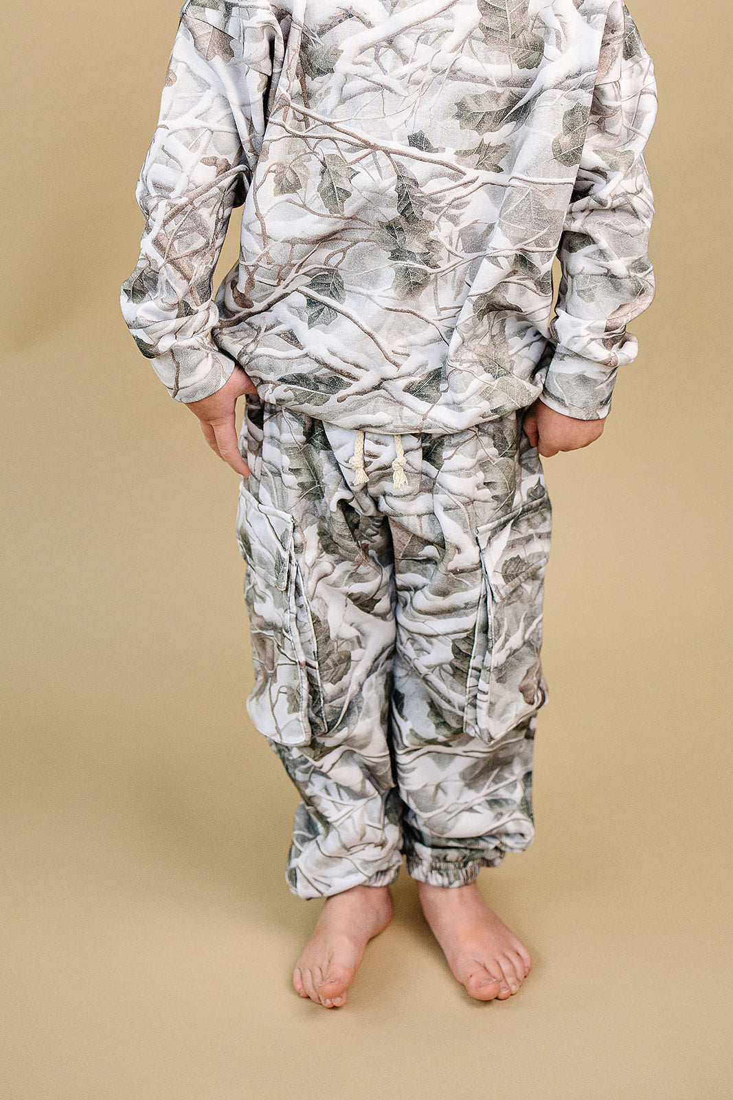 Camo kids lounge set with cargo joggers featuring a stylish camo print and comfortable fit for kids.