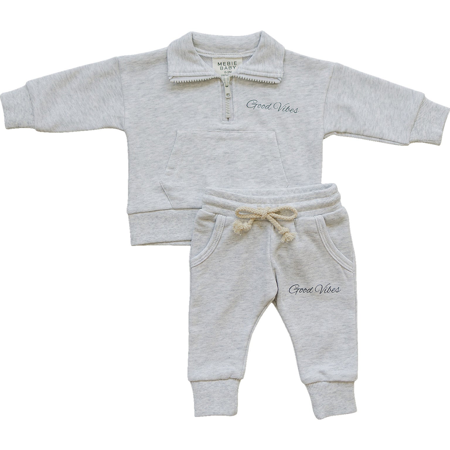 Unisex French terry school outfit featuring a half-zip sweatshirt and joggers, perfect for active toddlers.