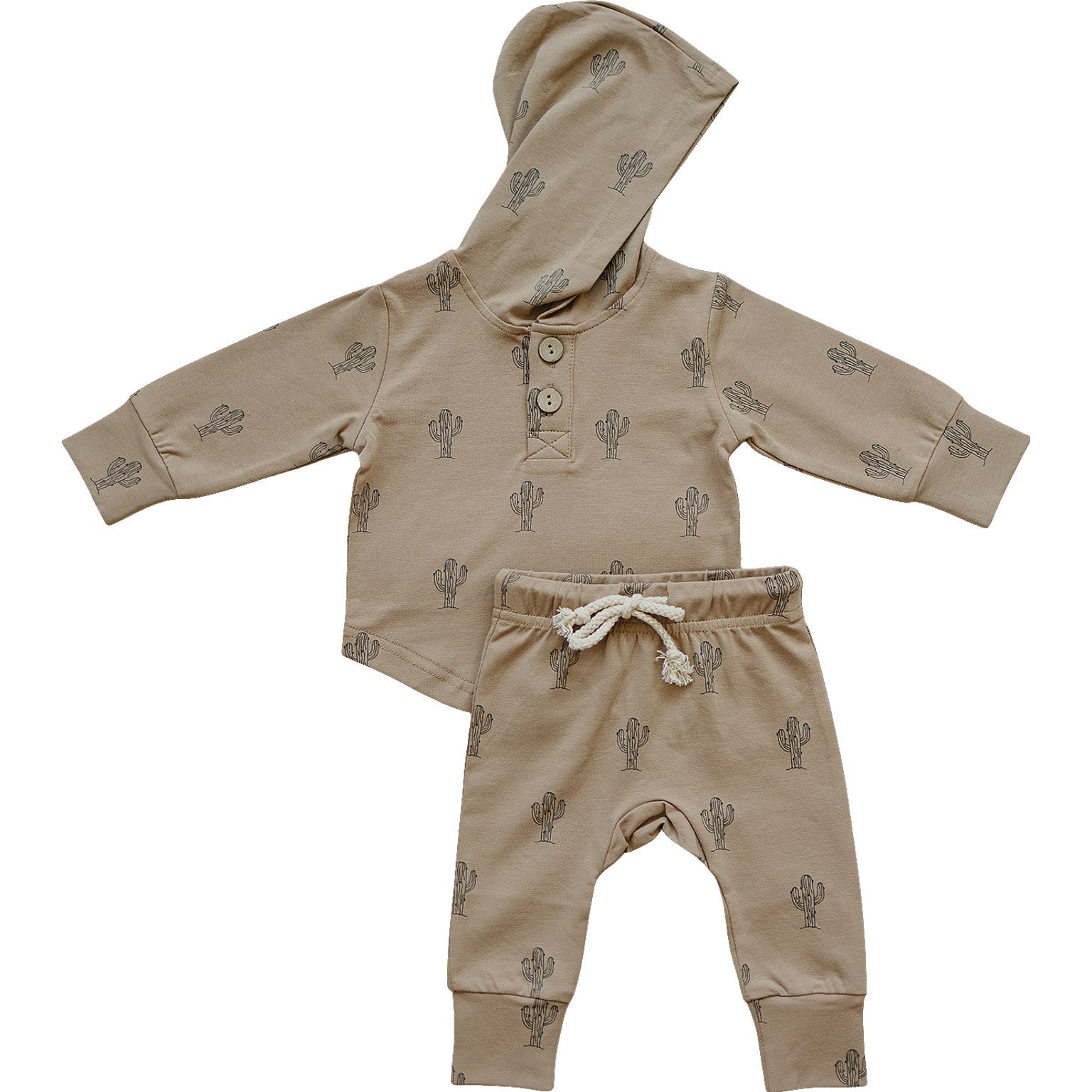 Cactus hooded set featuring a cozy cotton hoodie and joggers in a playful cactus print, perfect for kids.