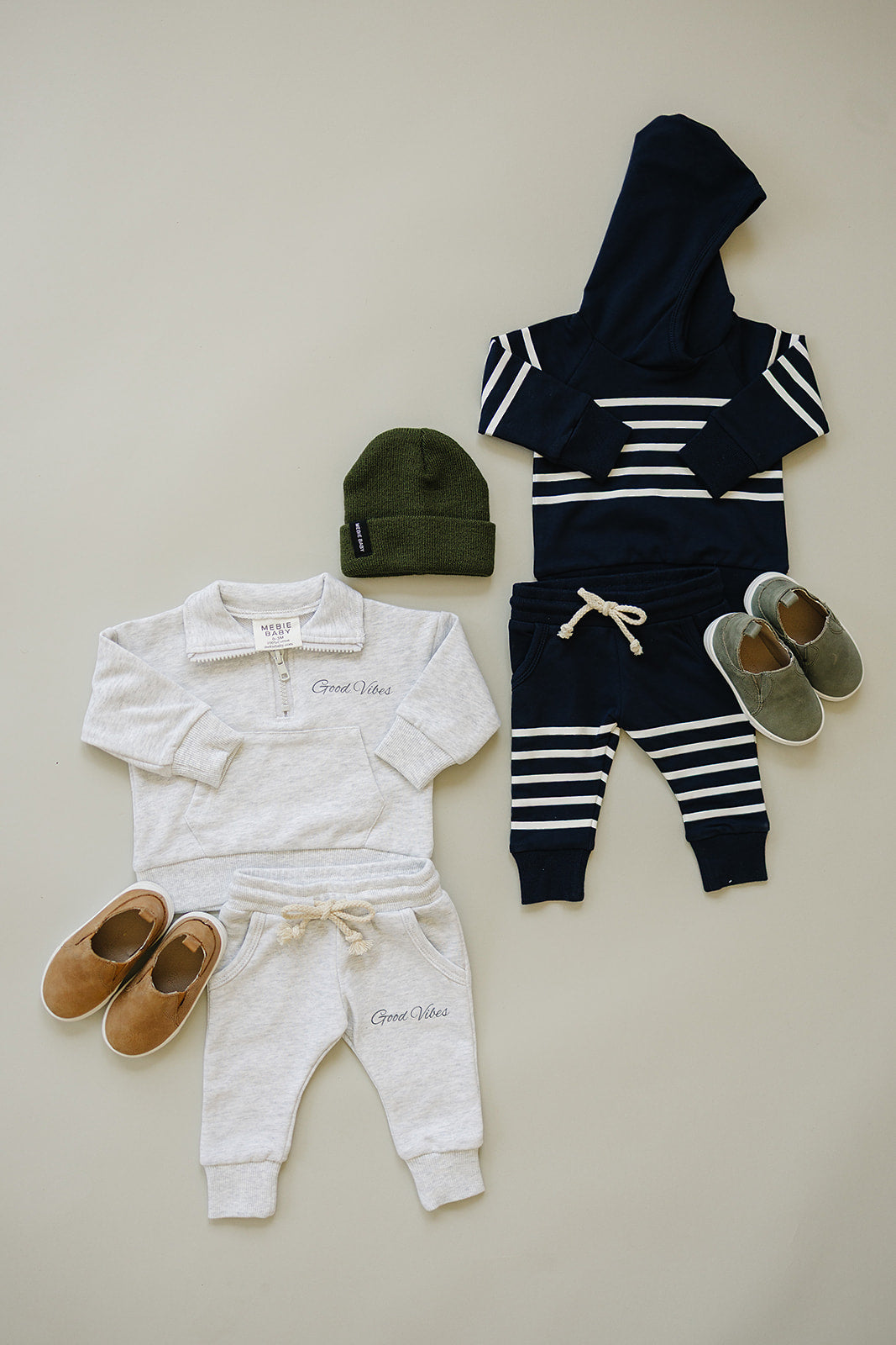 Unisex French Terry school outfit including cozy sweatshirt, joggers, and accessories for little ones.