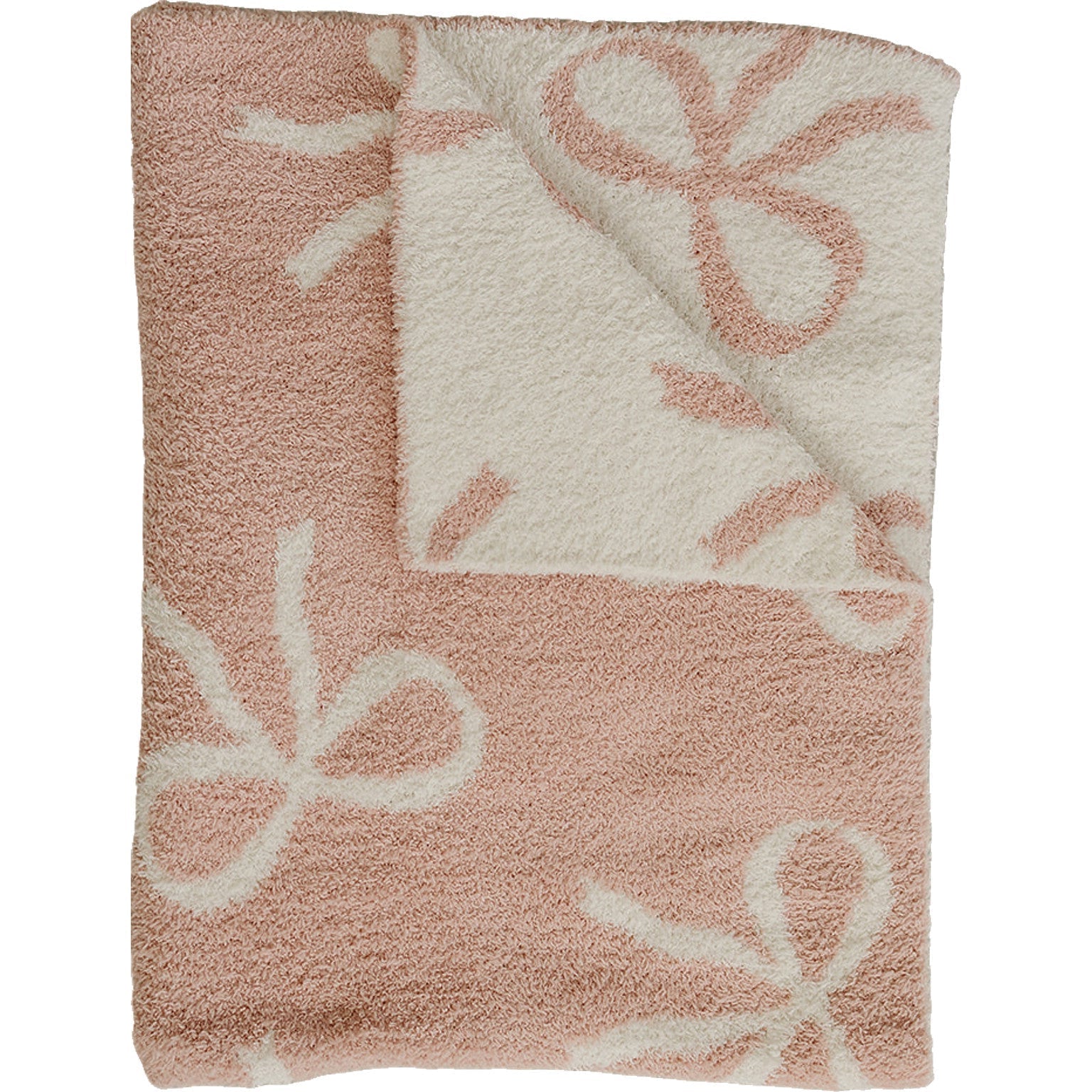Pink Bow Plush Blanket with a charming bow design in soft pink and white minky fabric.
