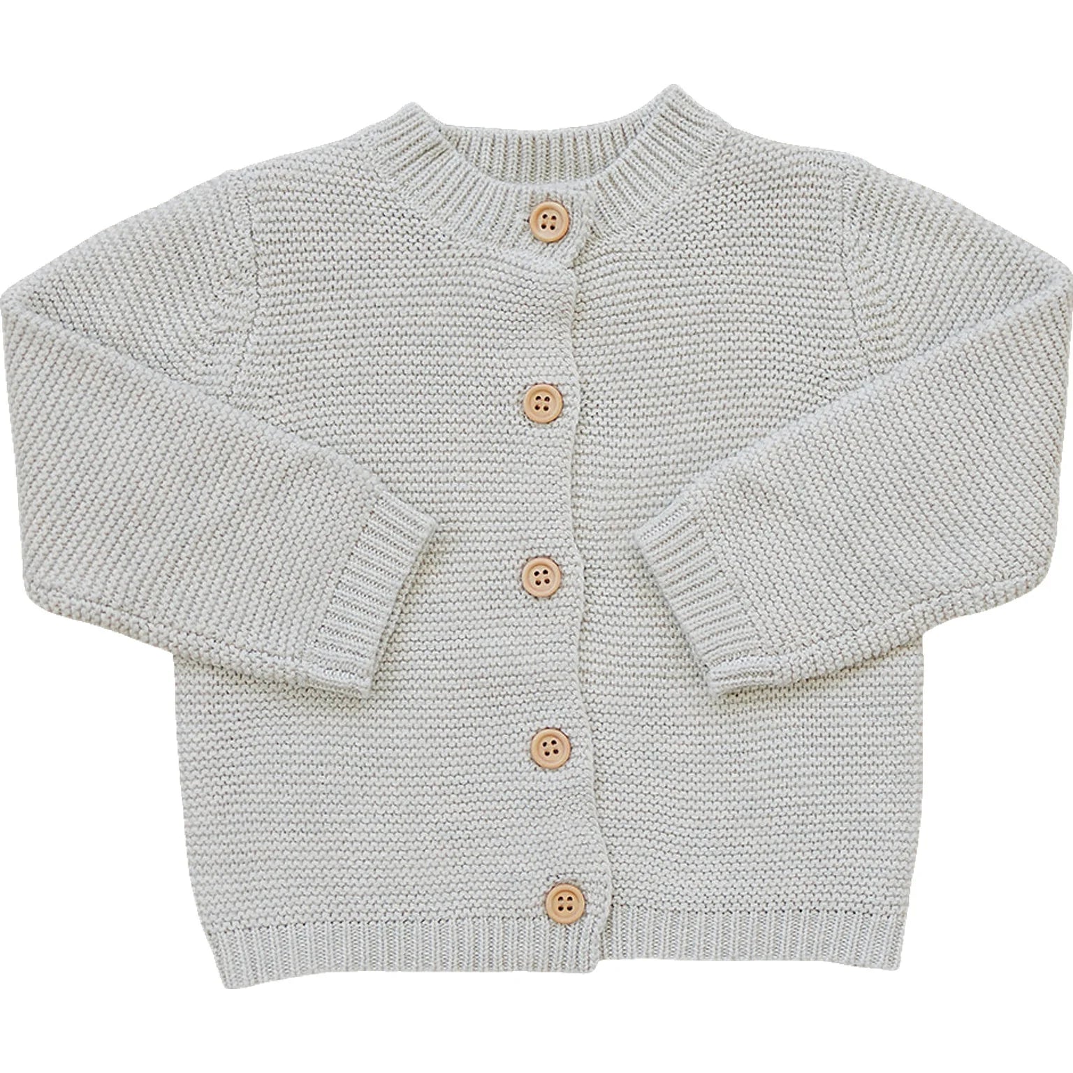 Oatmeal knit button-down cardigan kids with wooden buttons, soft and cozy for boys and girls, perfect for layering.
