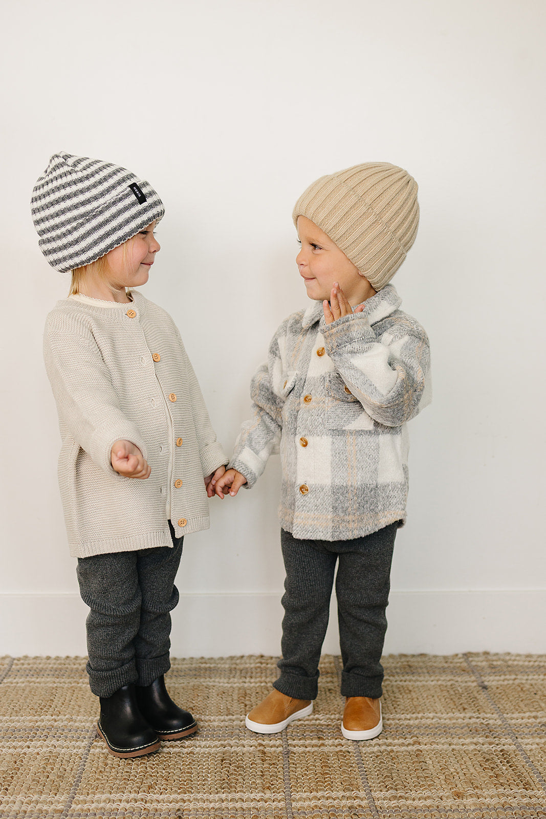 Chunky Knit Baby Beanie – Grey & White