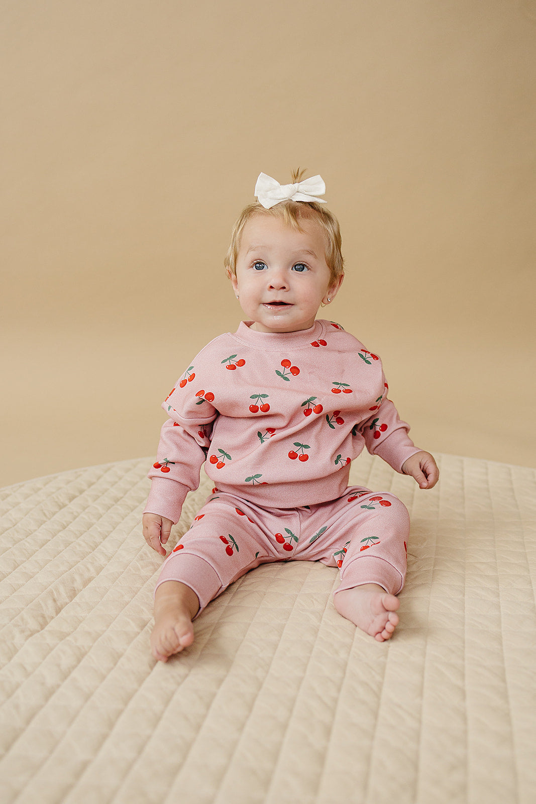 Blush Cherry Kids Lounge Set - baby and toddler outfit with cherry print, perfect for comfy everyday wear.