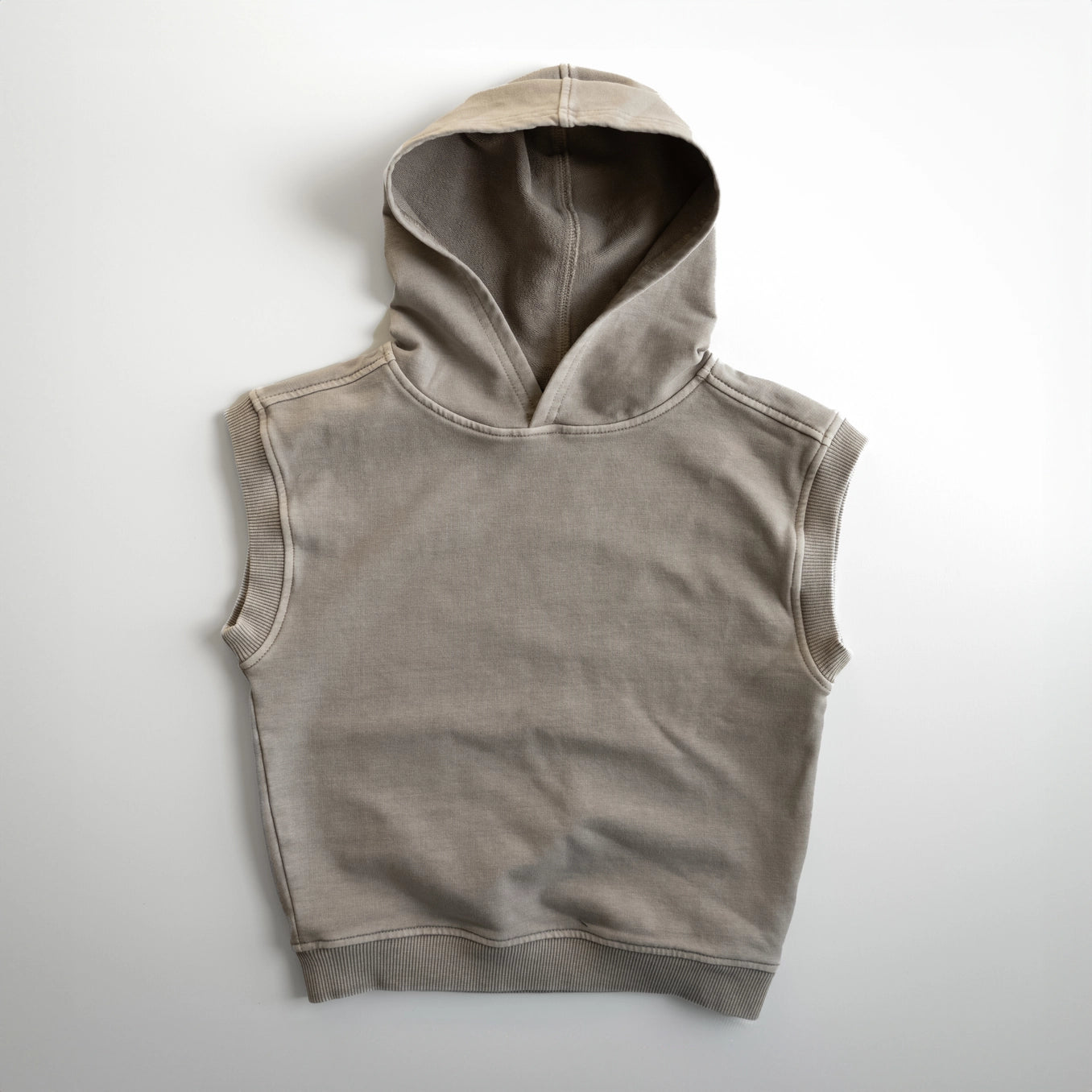 Tan Acid Wash Sleeveless Hoodie