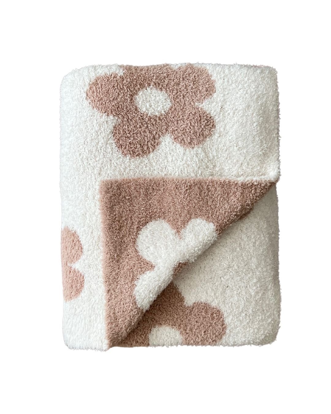 Daisy Fuzzy Blanket in latte featuring soft floral design, ultra-soft fabric, perfect for cozy snuggles and gentle on skin.
