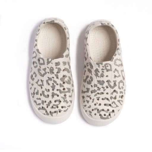 Leopard print toddler kids slip-on shoes with lightweight design and ventilation holes.